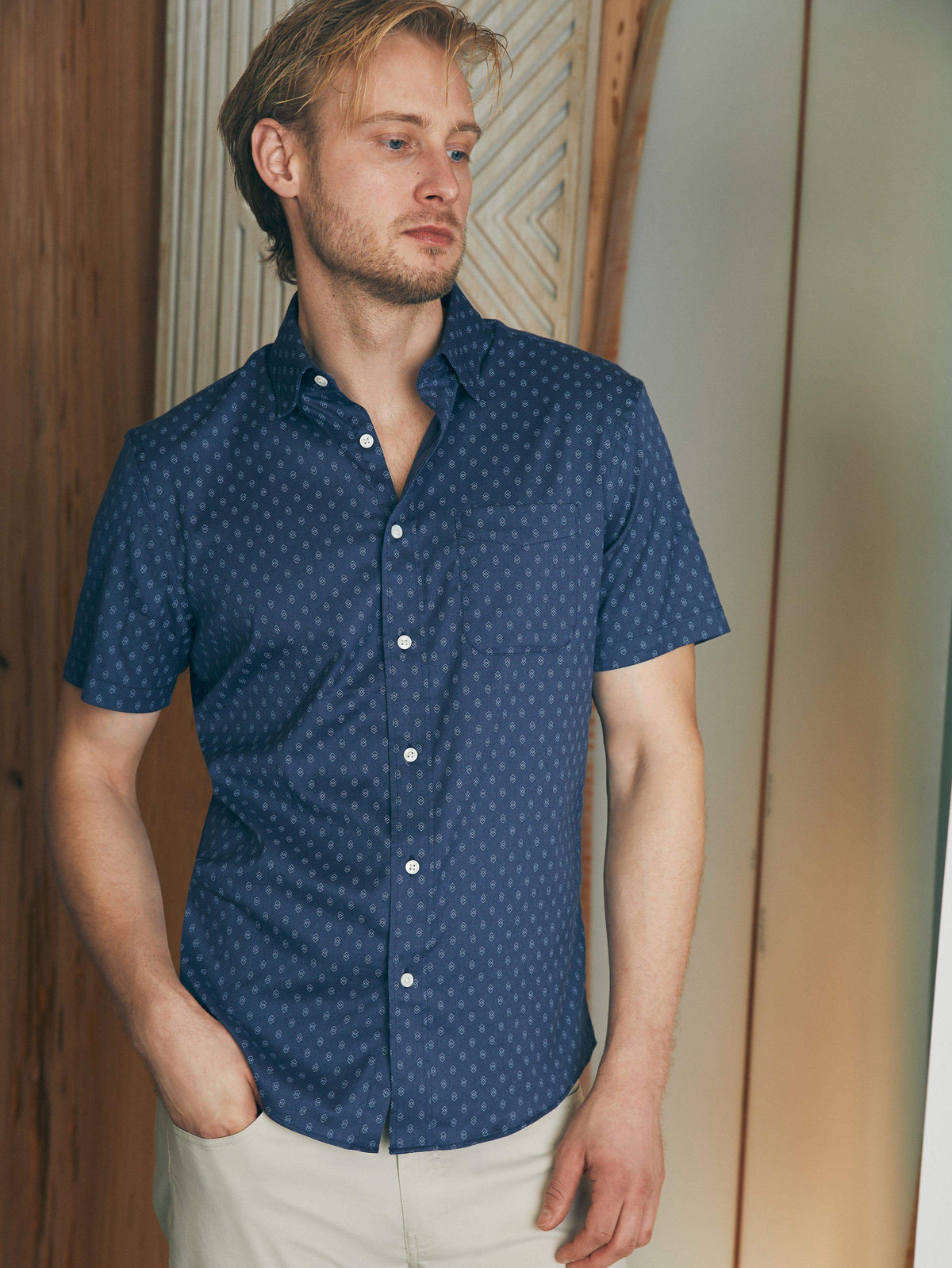 Short-Sleeve Movement Shirt (Tall) - Navy Dusk Diamond Print, image 3 of 7