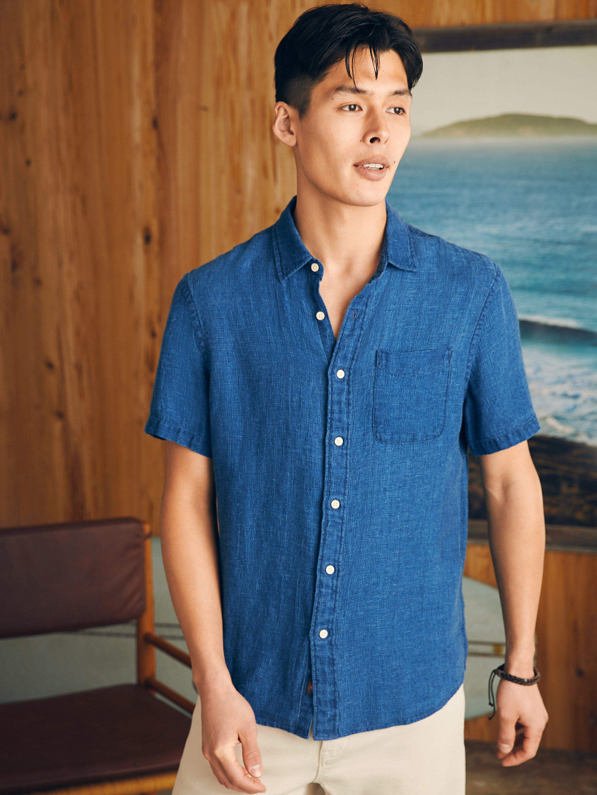 Short Sleeve Palma Linen Shirt Basketweave