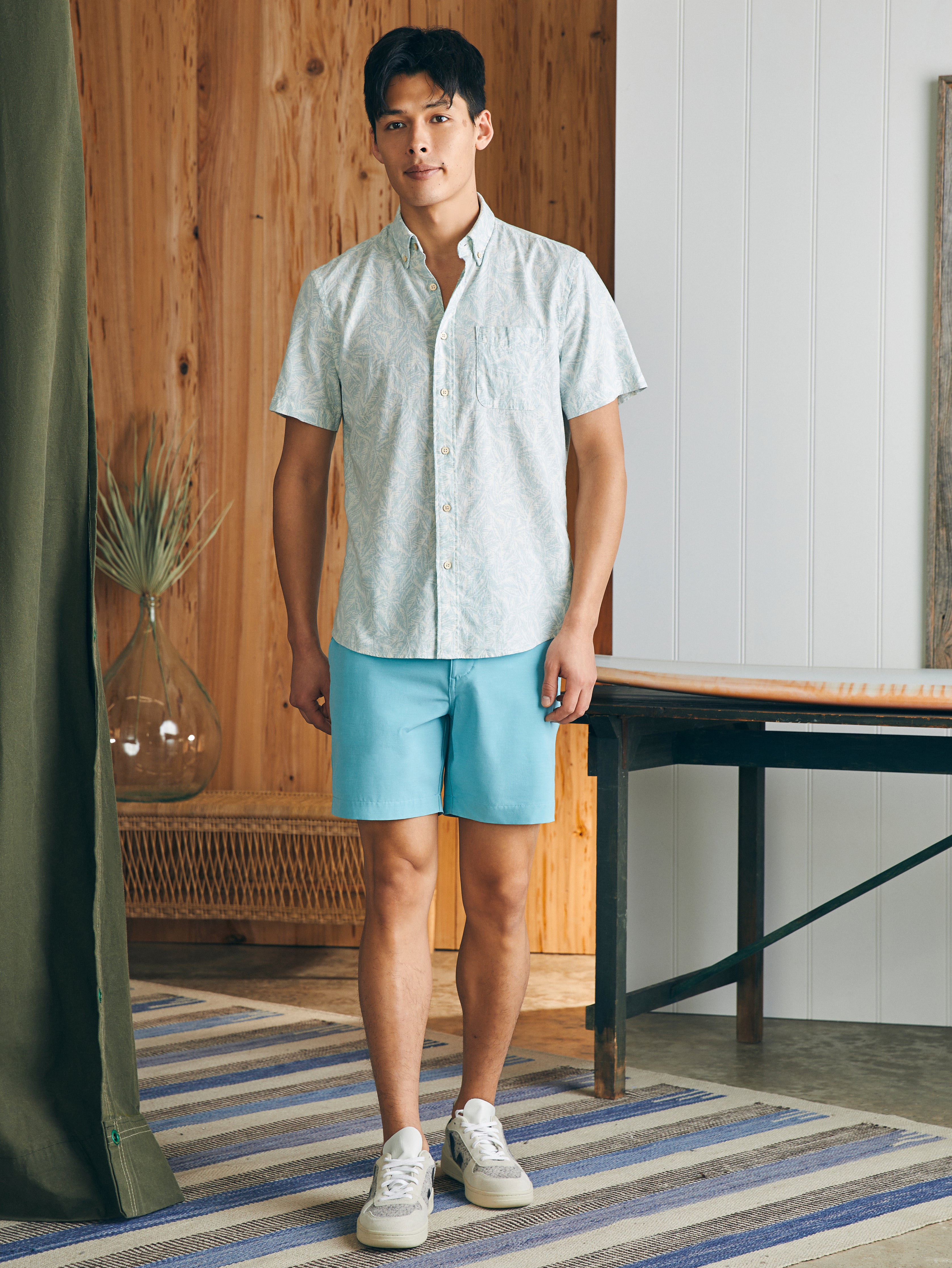 Short-Sleeve Breeze Shirt - Teal Jungle Leaf Print