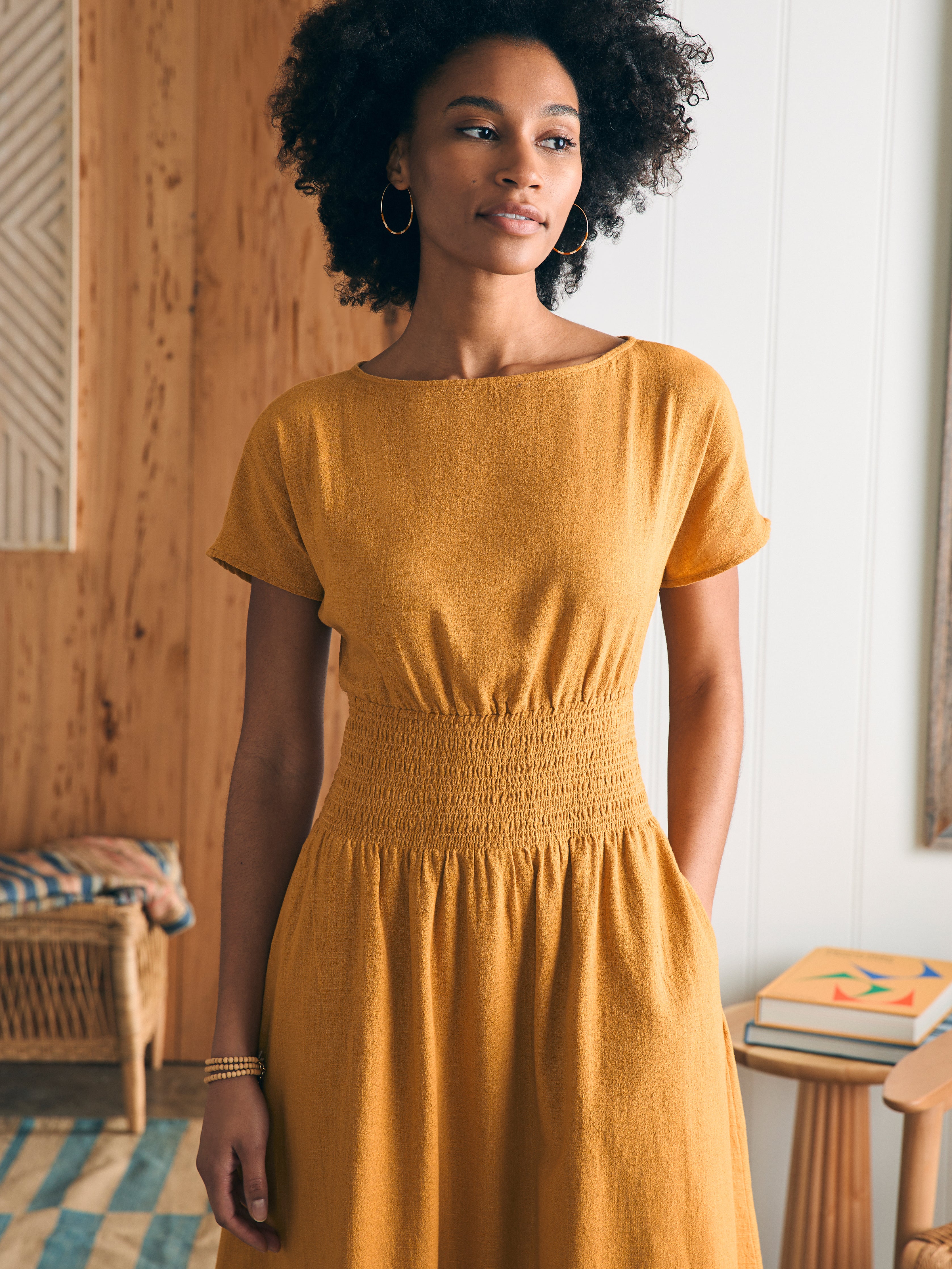 Coast To Coast Midi Dress Honey Mustard Faherty Brand