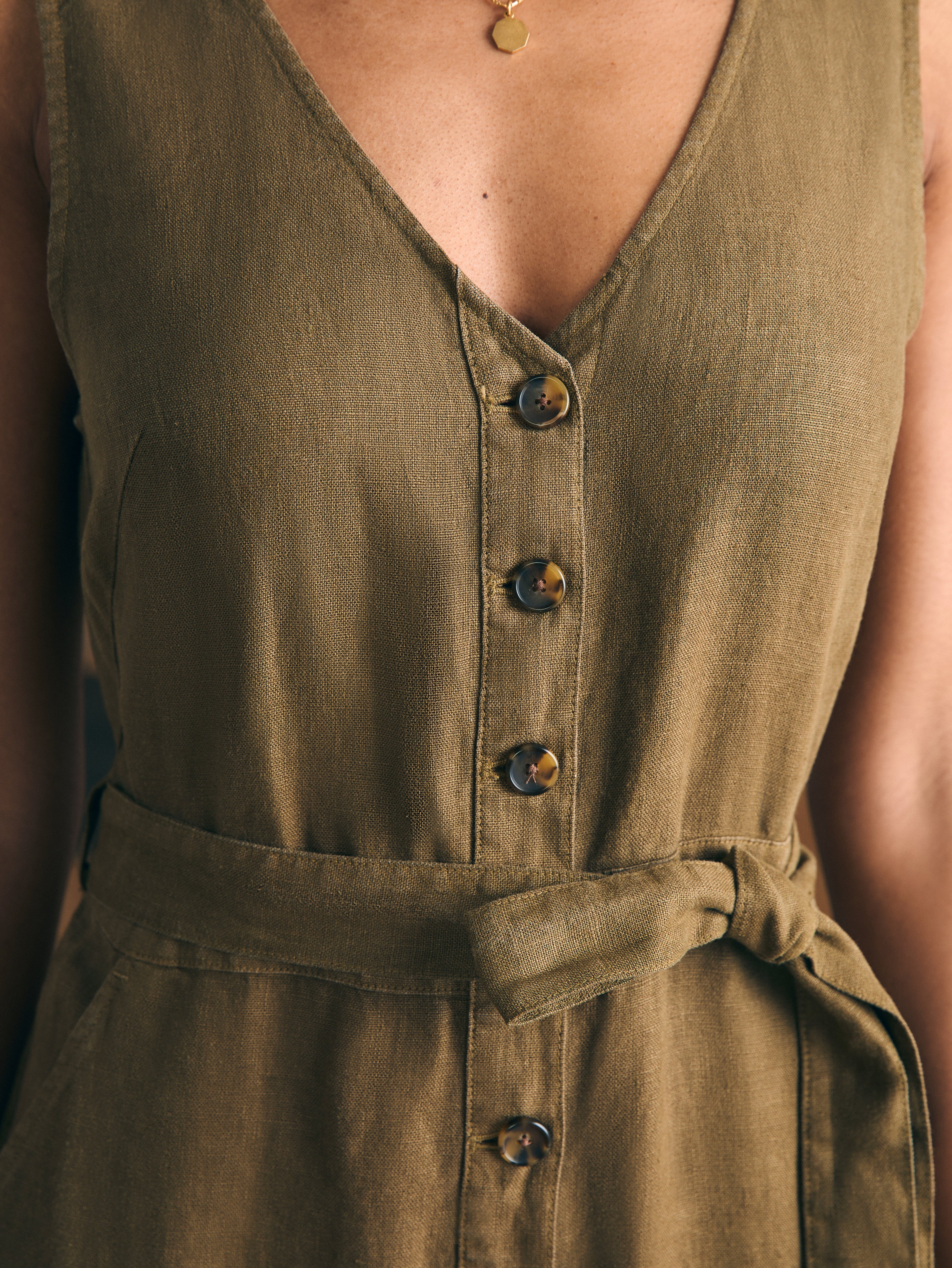 Linen Alina Jumpsuit - Military Olive