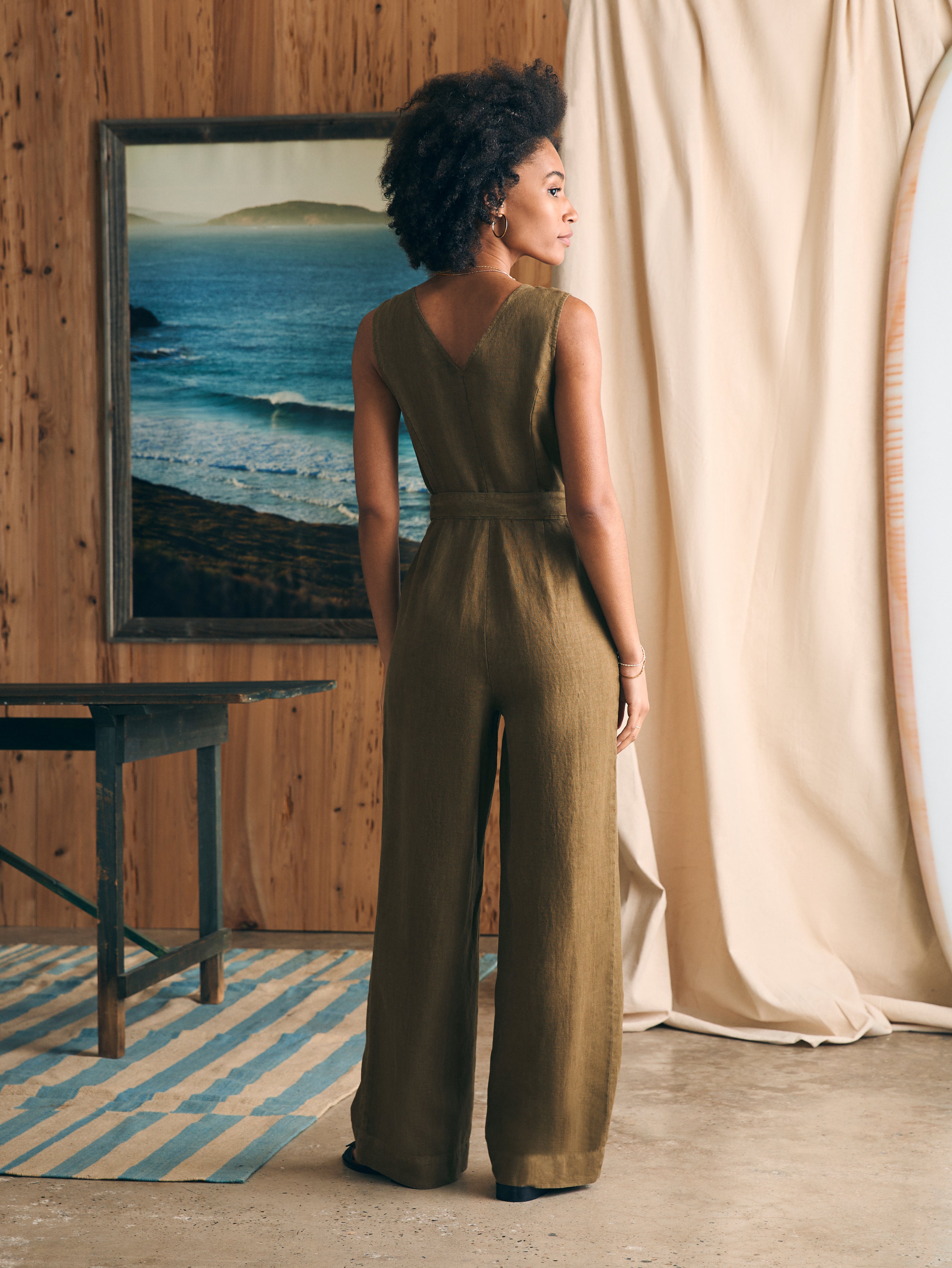 Linen Alina Jumpsuit - Military Olive