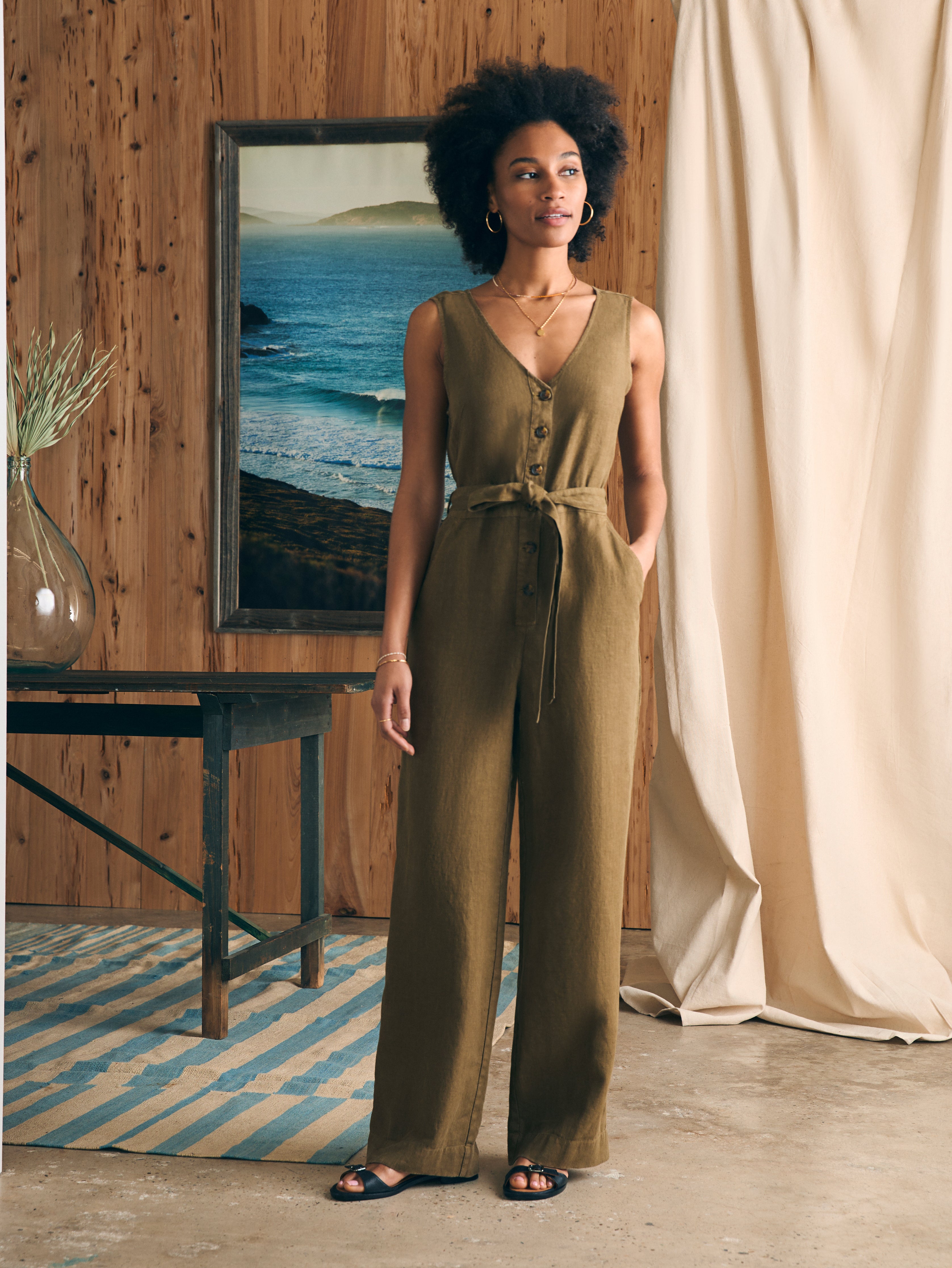 Linen Alina Jumpsuit - Military Olive