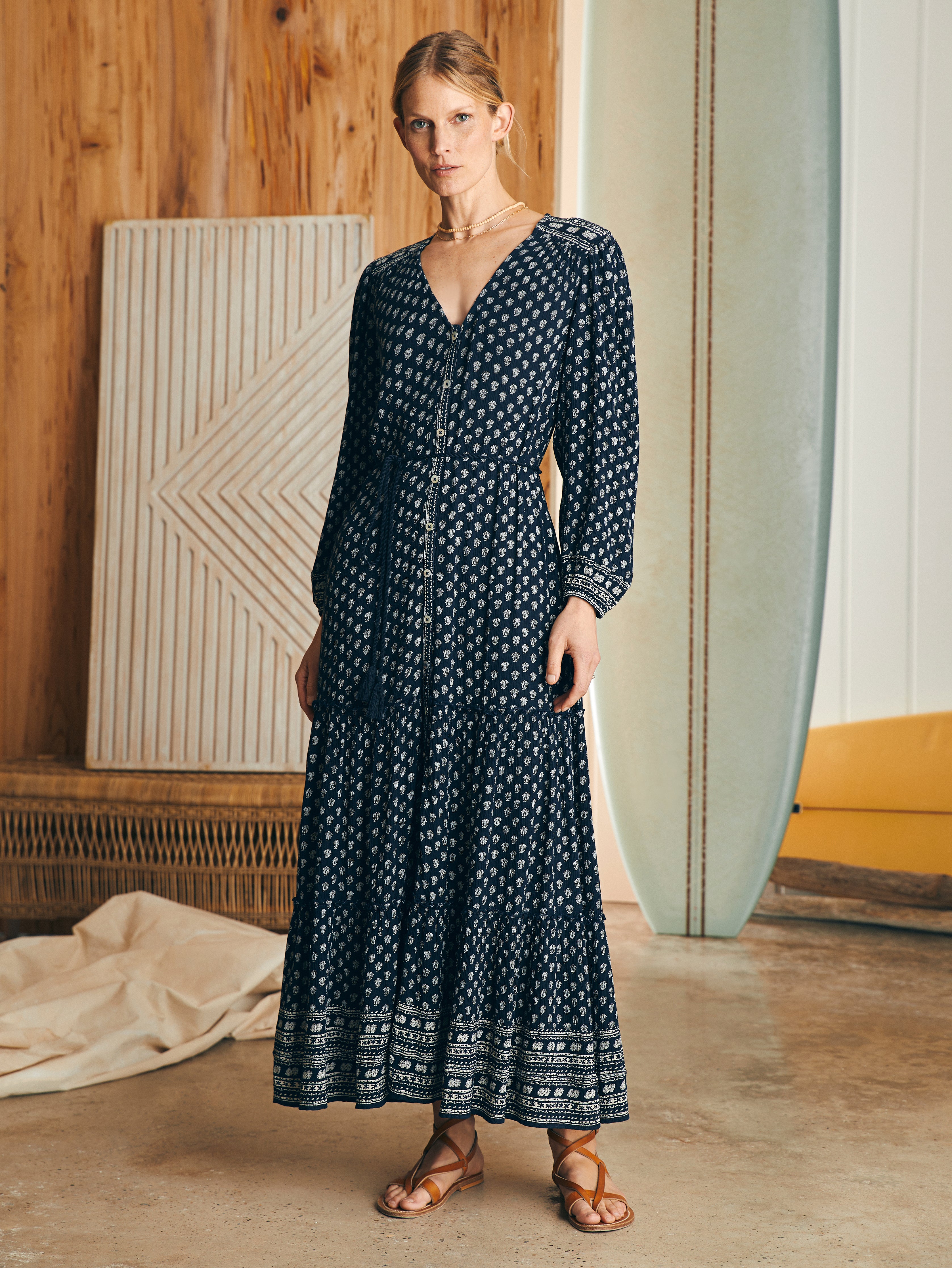 Orinda Long Sleeve Maxi Dress - Lotus Floral Print