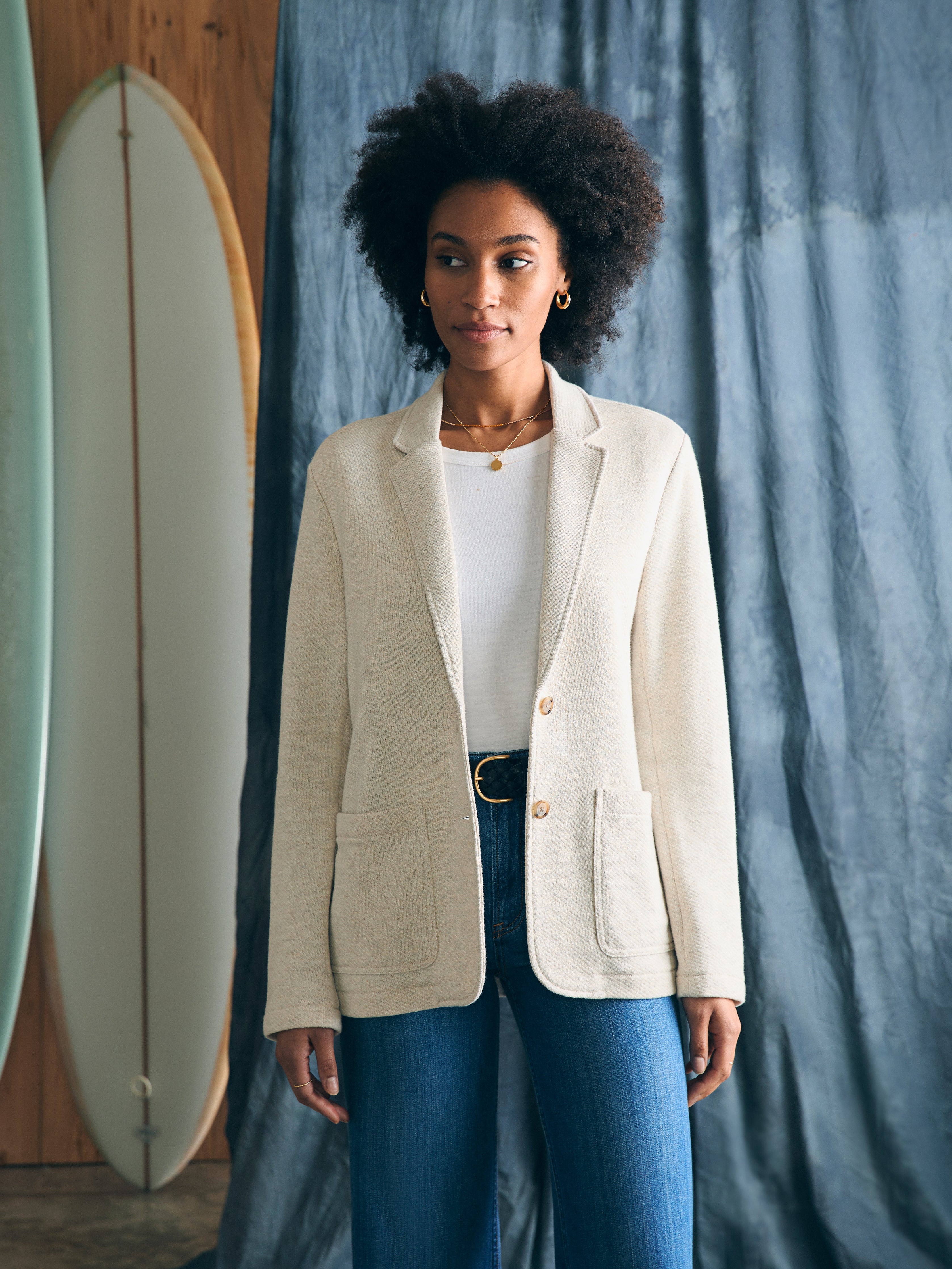 Inlet Knit Blazer - Light Oatmeal Melange