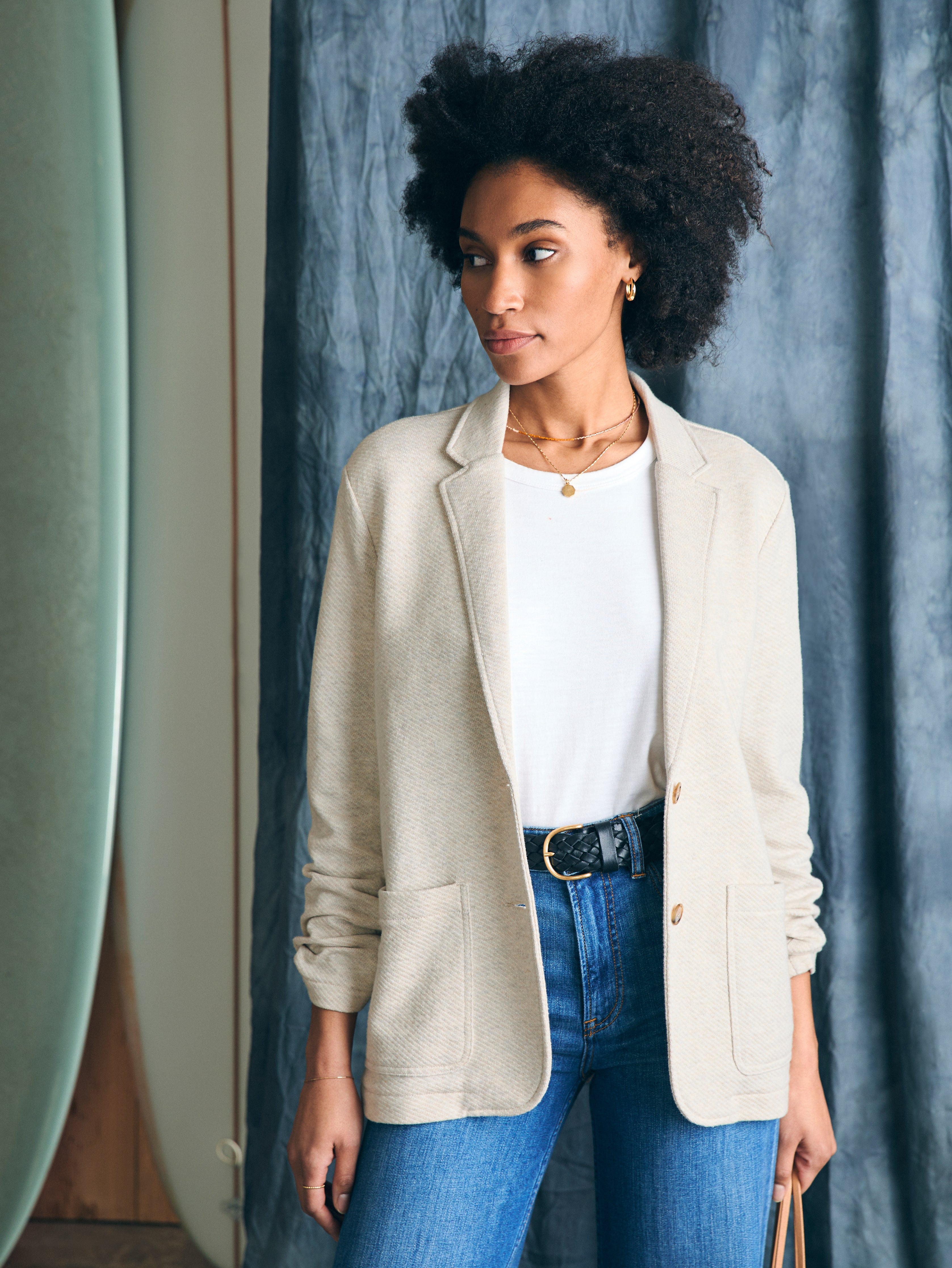 Inlet Knit Blazer - Light Oatmeal Melange