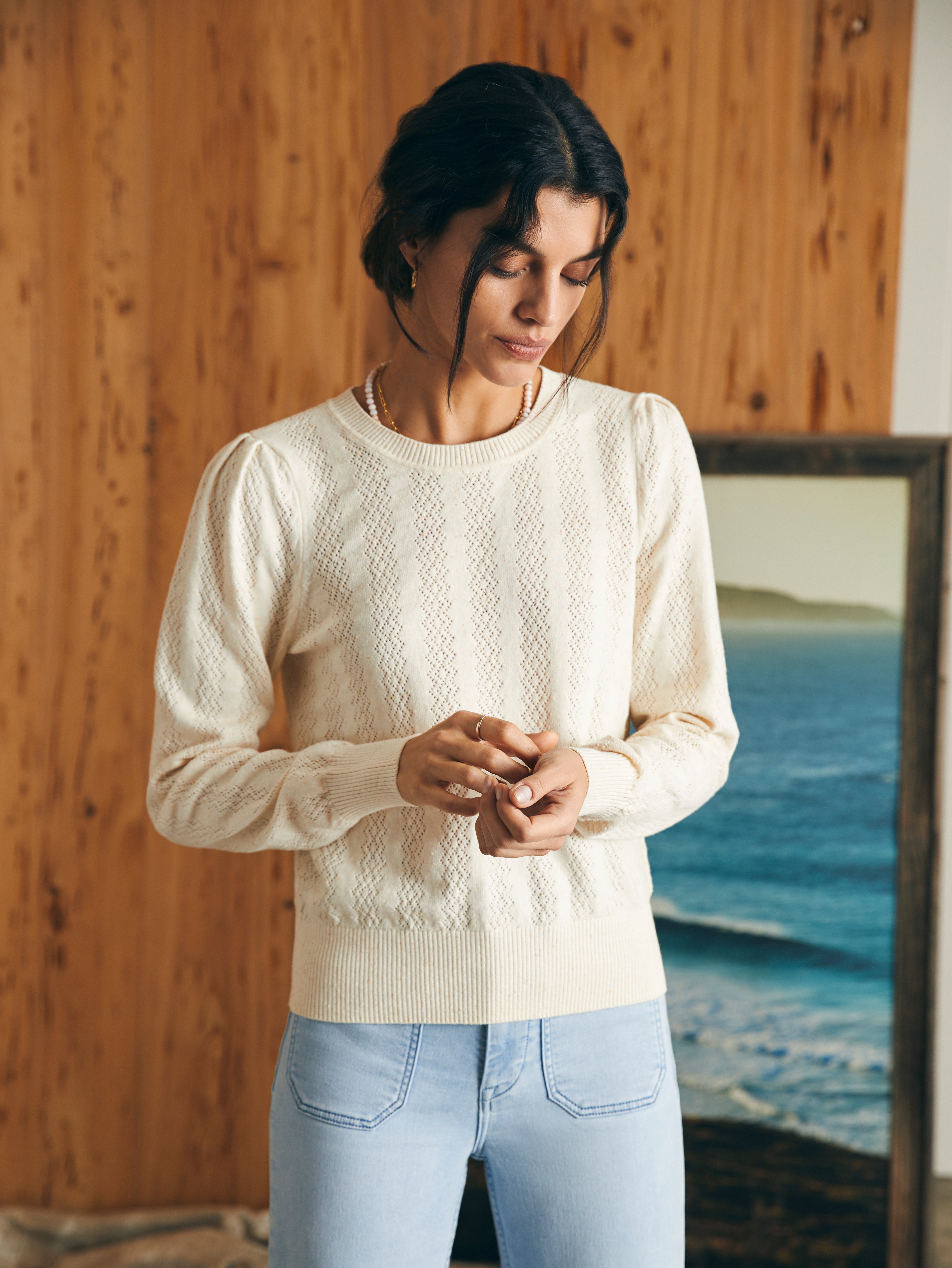 Pointelle Lola Sweater - Egret