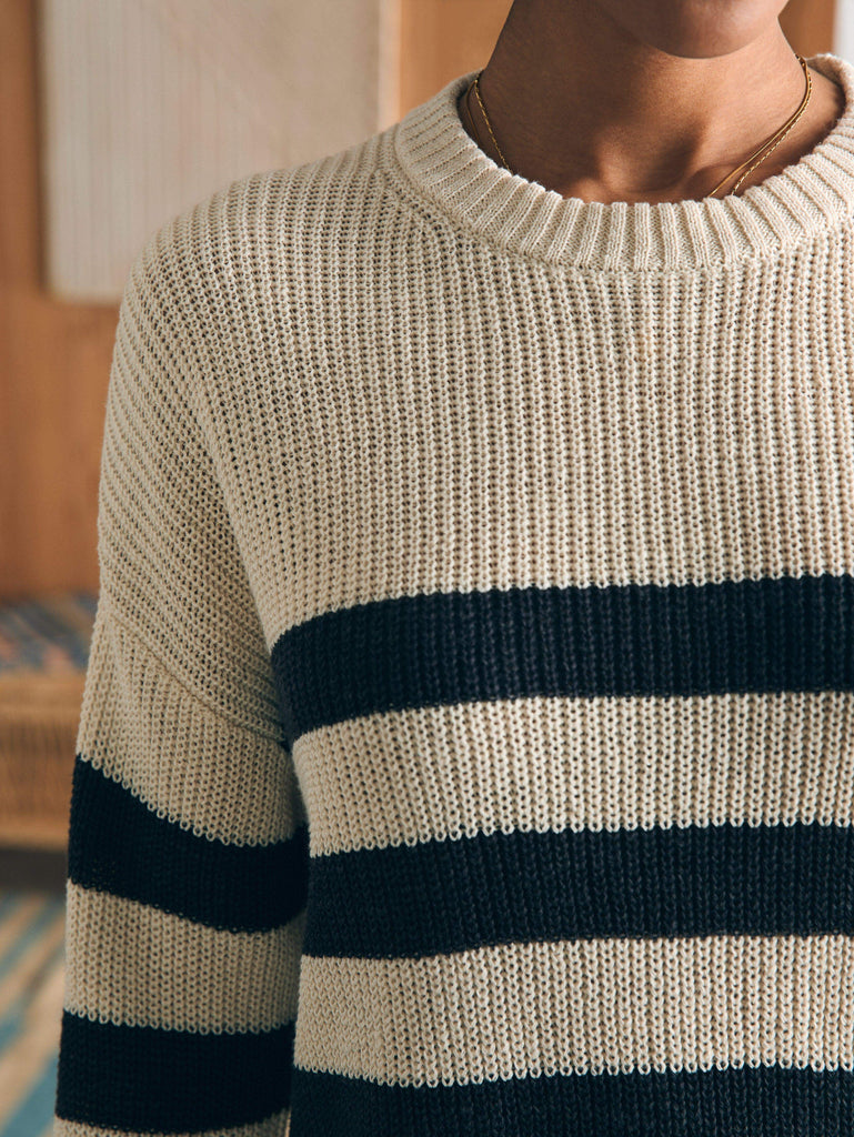 Miramar Linen Crew Sweater Kadena Phantom Stripe Faherty Brand
