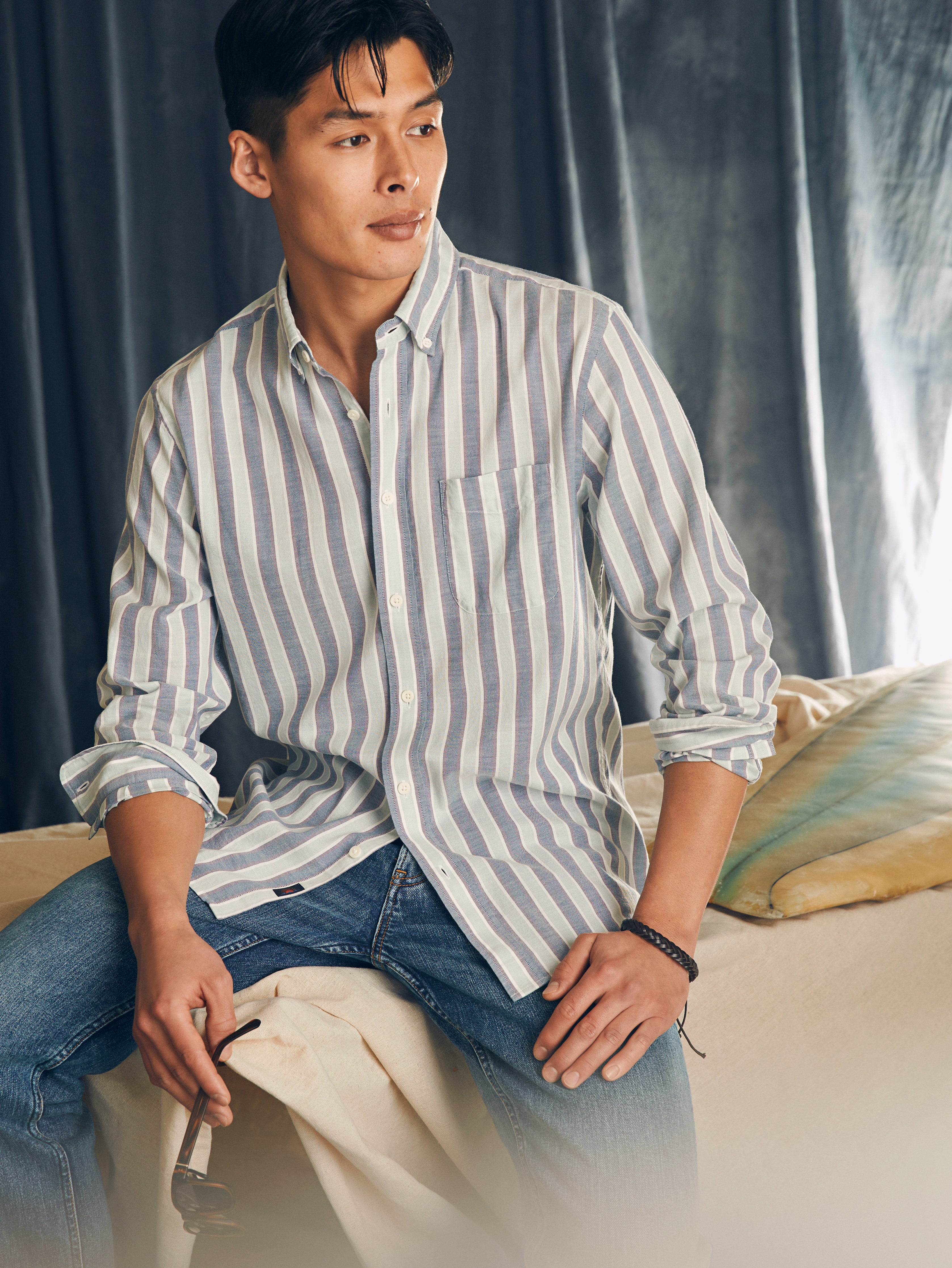 Supima Oxford Shirt - Coastal Skies Stripe