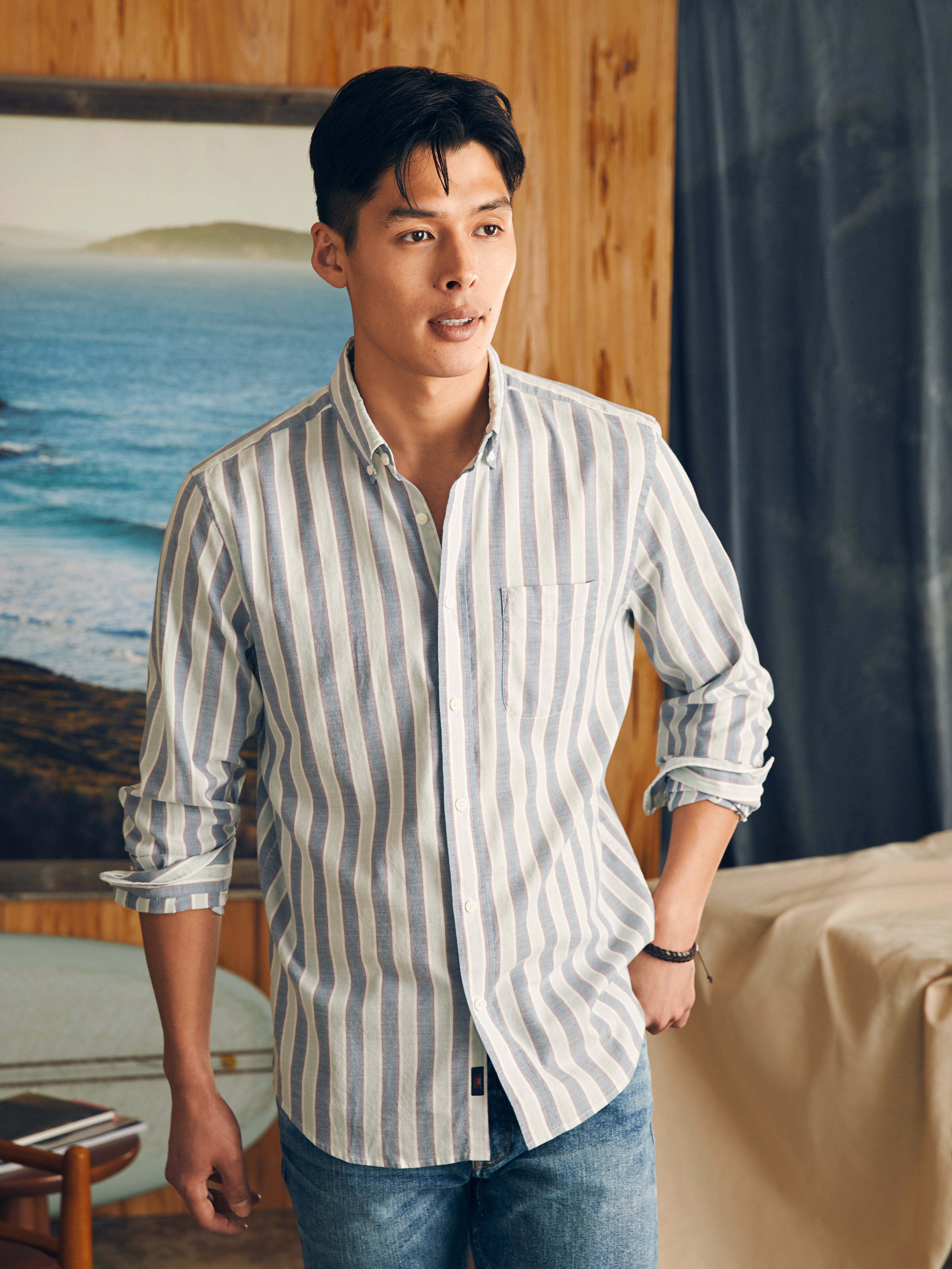 Supima Oxford Shirt - Coastal Skies Stripe