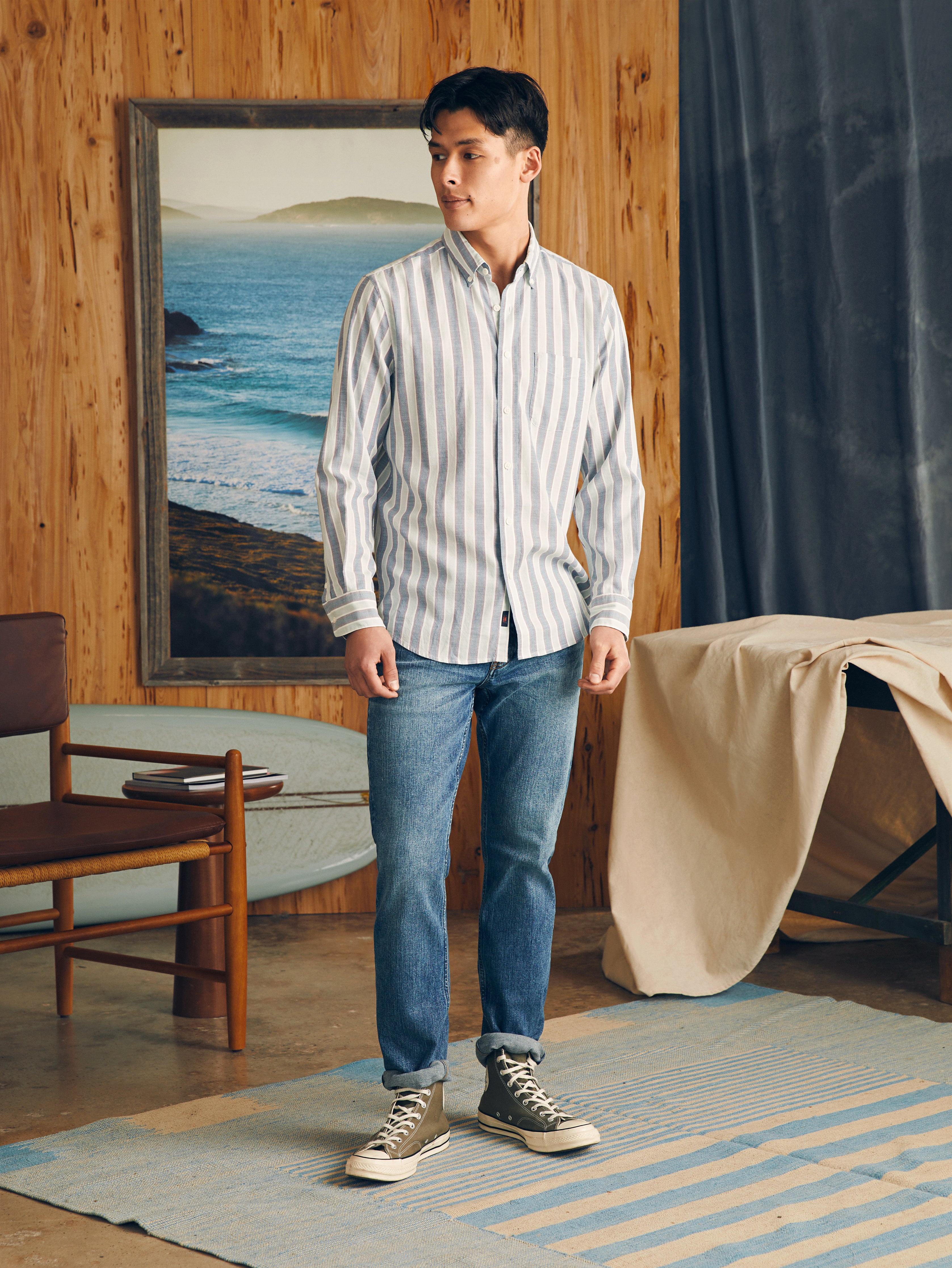 Supima Oxford Shirt - Coastal Skies Stripe