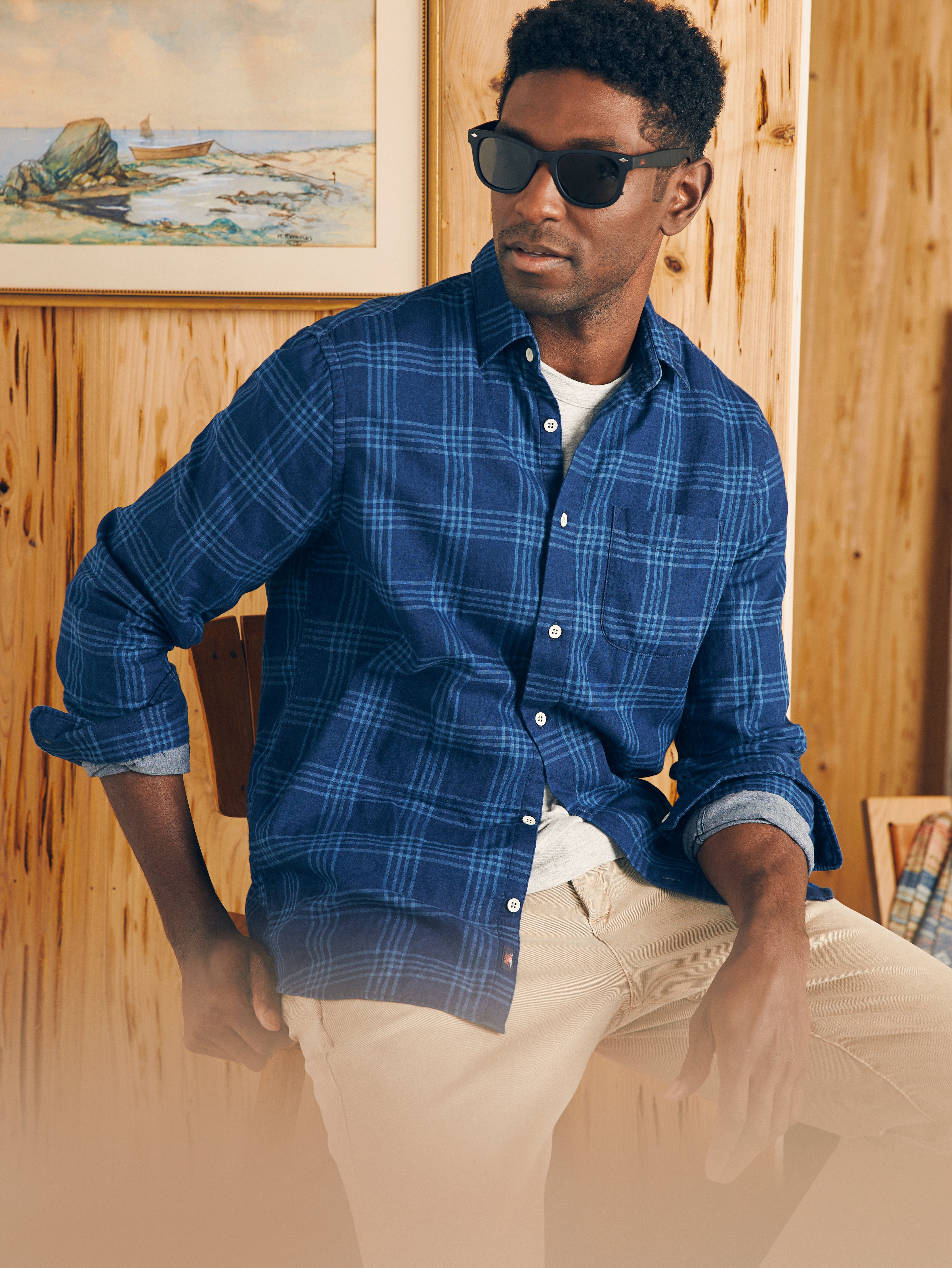 Sunwashed Chambray Shirt - Navy Night Windowpane