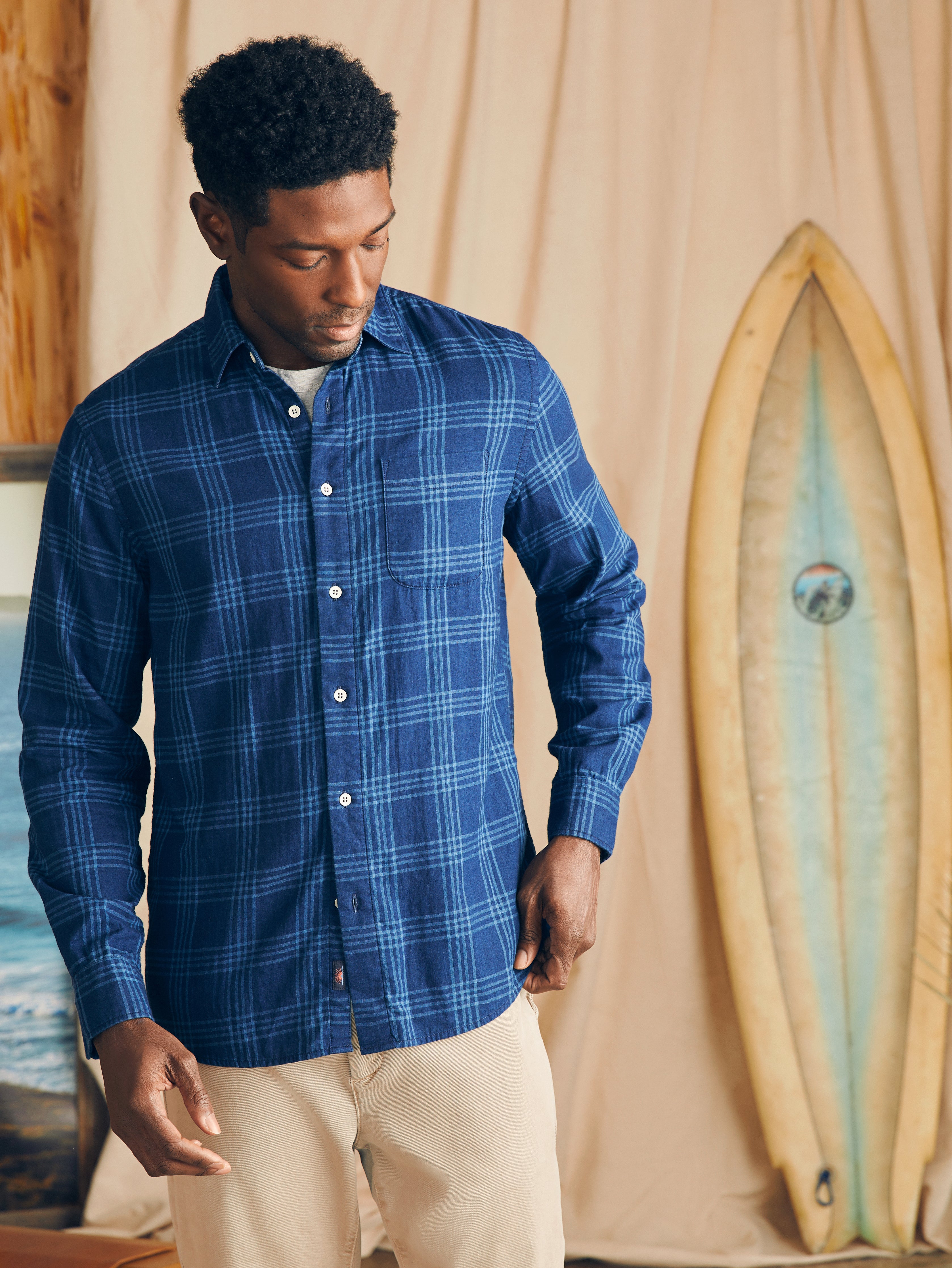 Sunwashed Chambray Shirt - Navy Night Windowpane