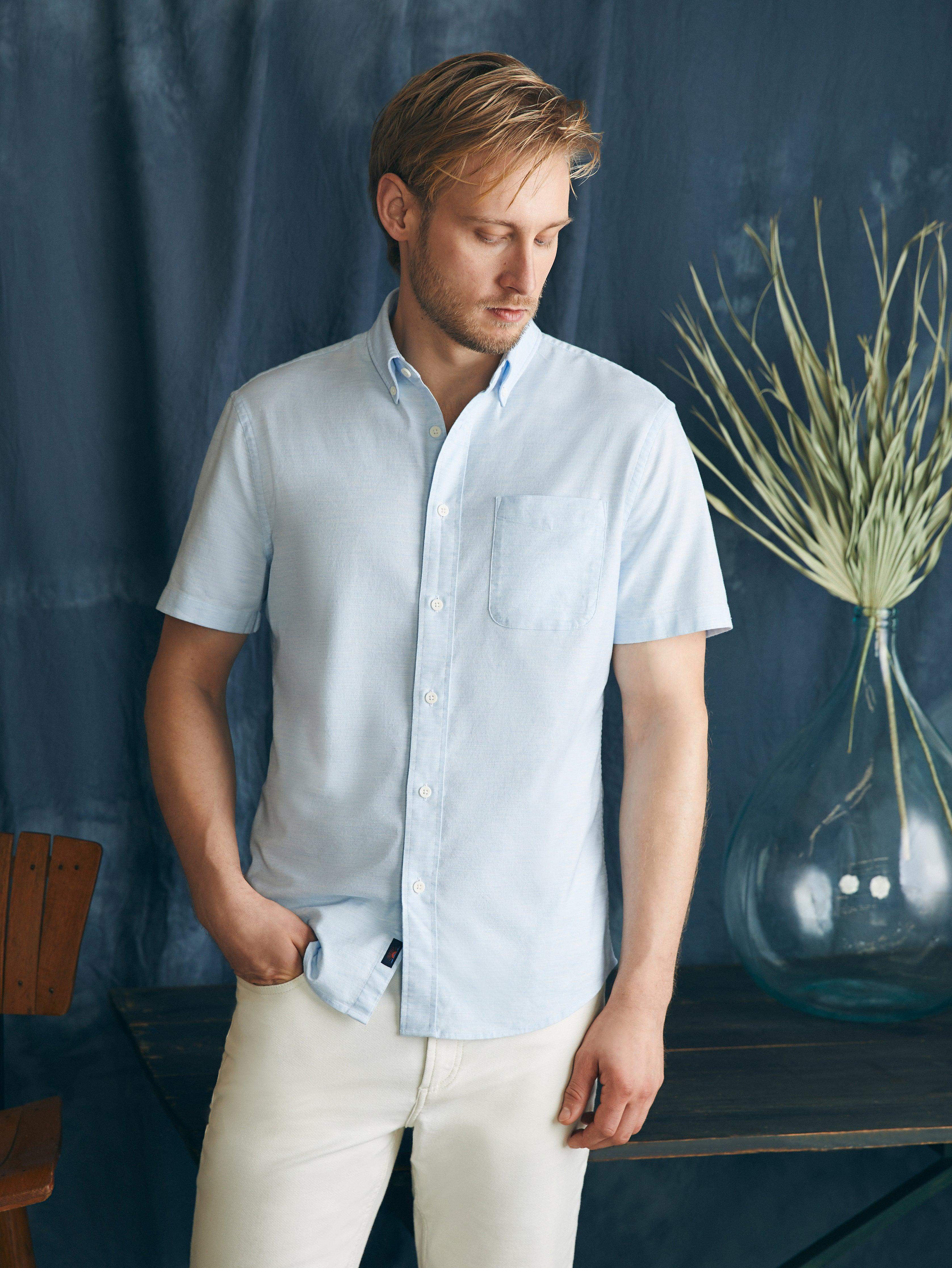 Short-Sleeve Supima Oxford Shirt - Blue Heather