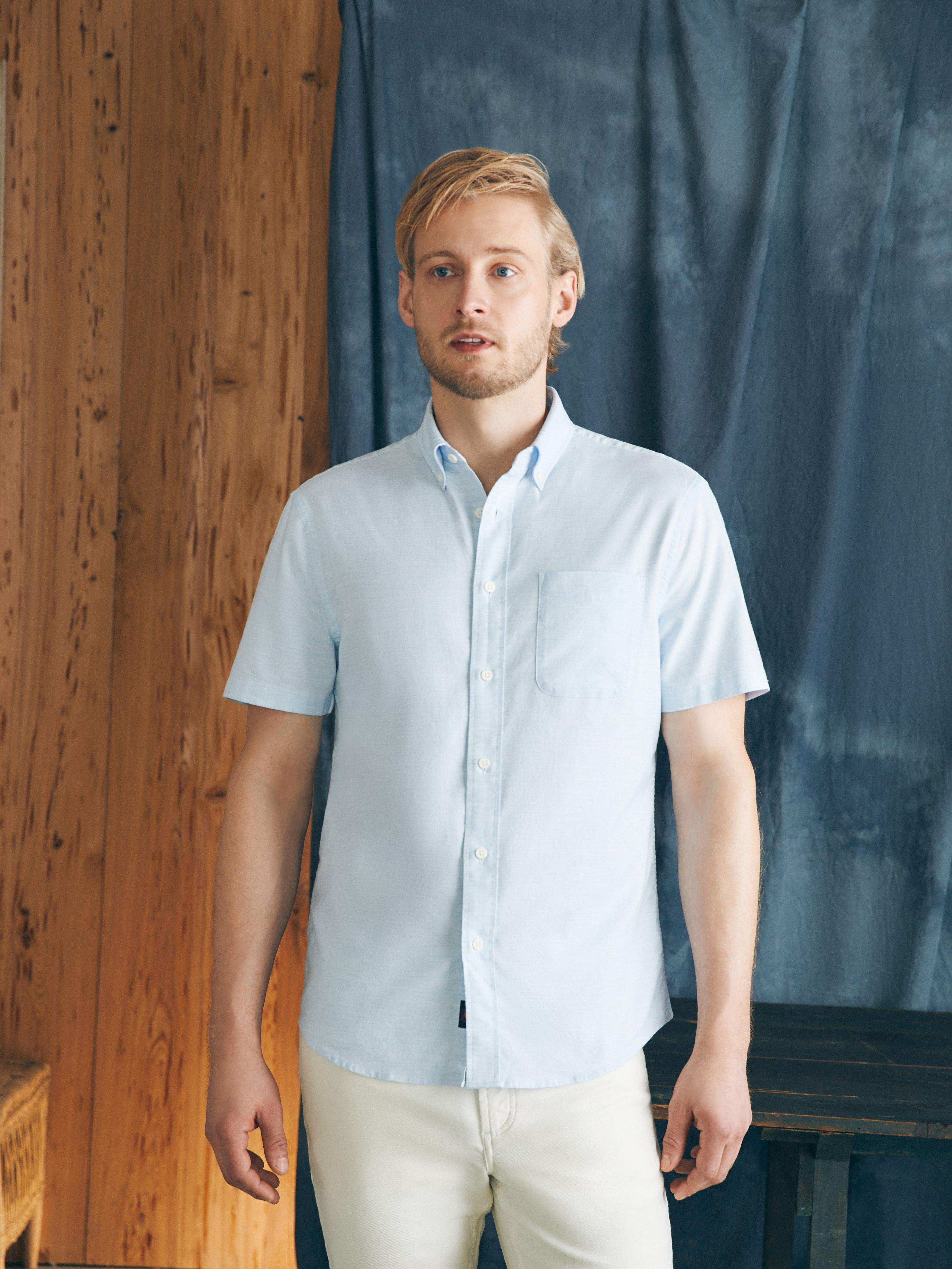 Short-Sleeve Supima Oxford Shirt - Blue Heather