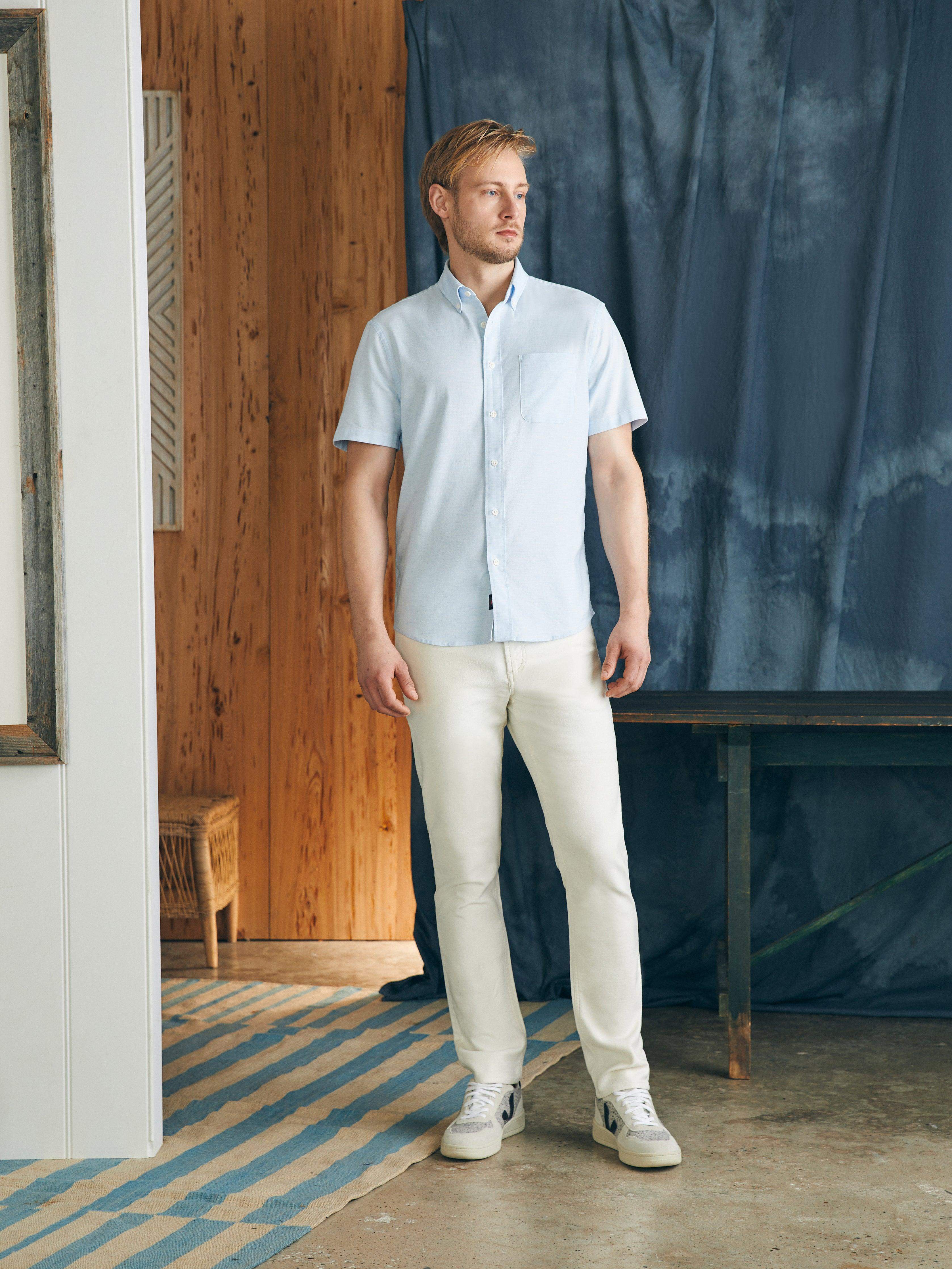 Short-Sleeve Supima Oxford Shirt - Blue Heather