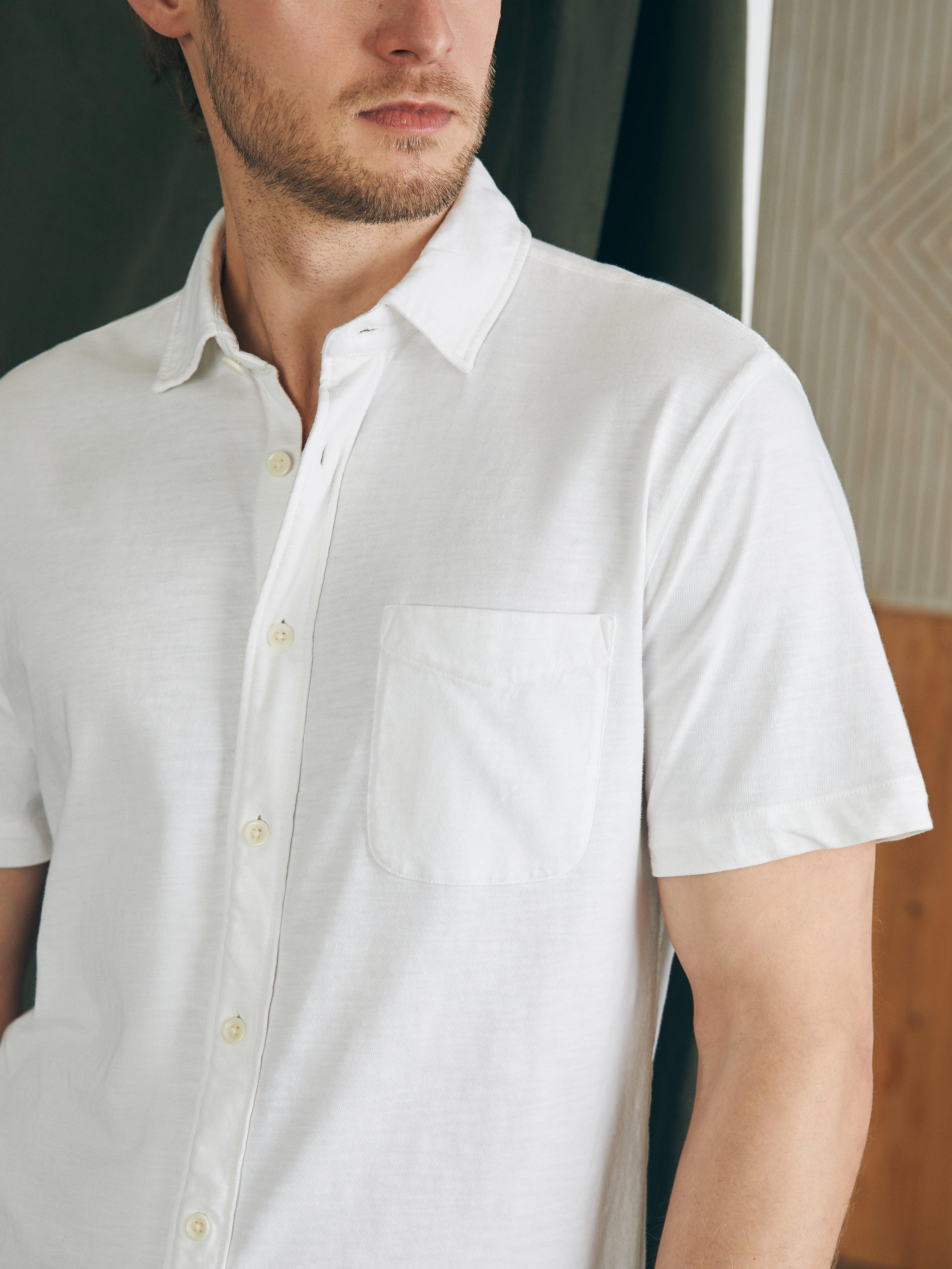 Short-Sleeve Sunwashed Knit Shirt (Single Pocket) (Tall) - White