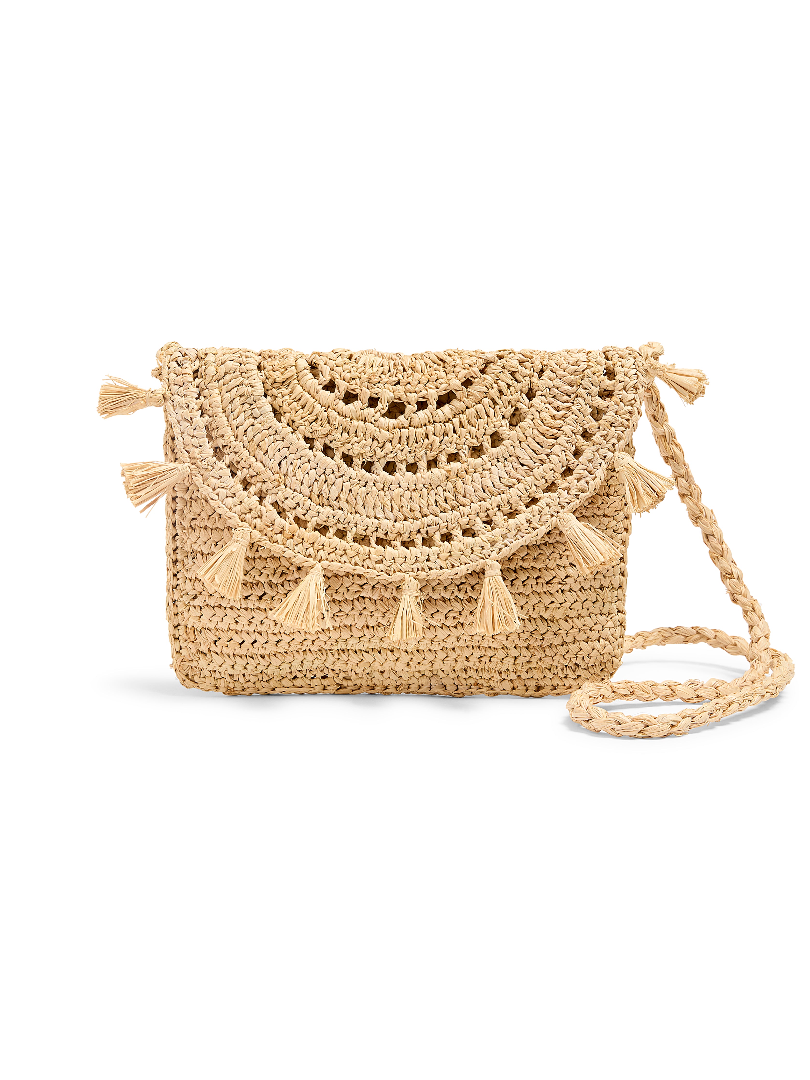 Raffia Tassel Clutch - Natural