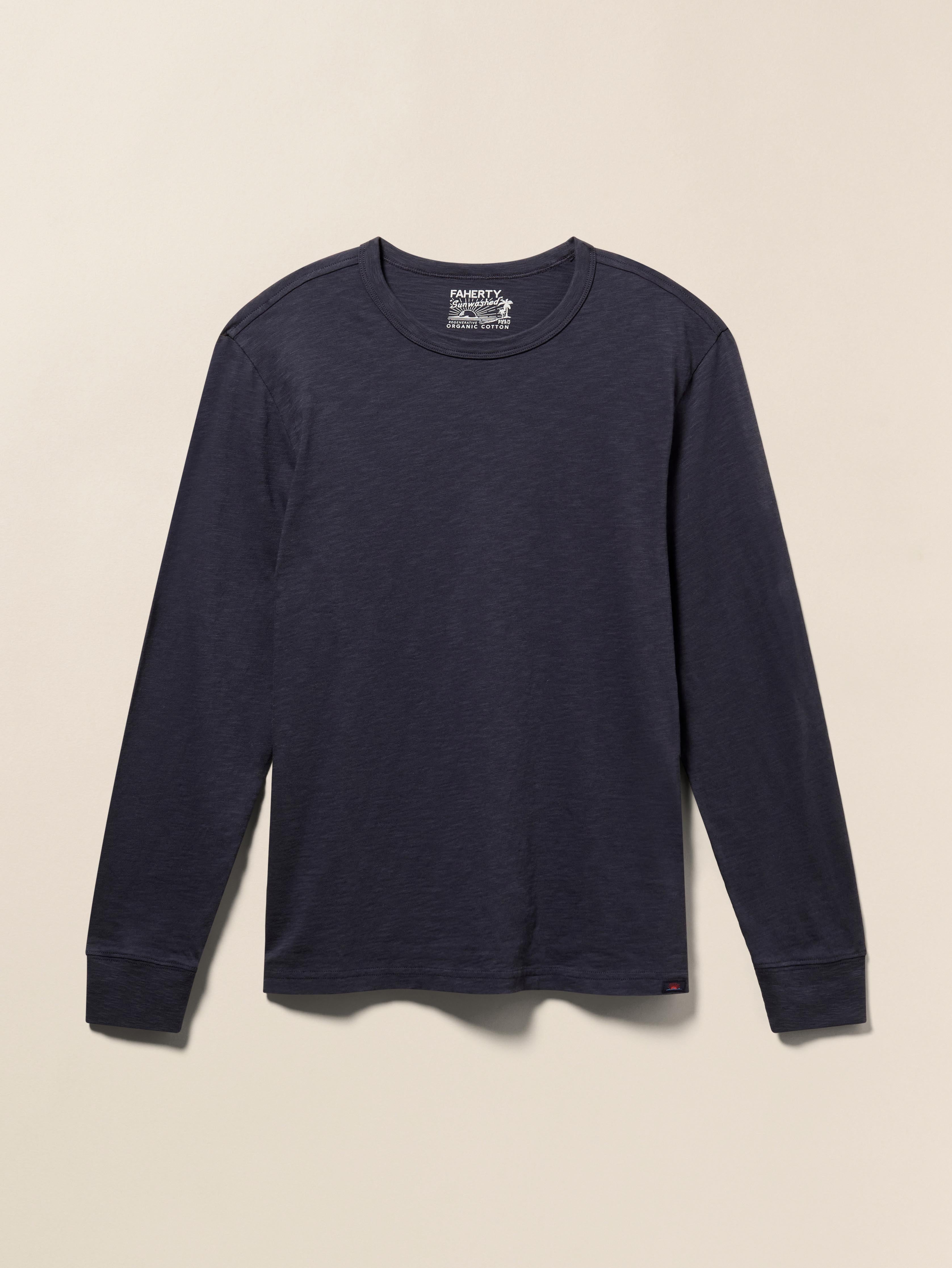 Long-Sleeve Sunwashed Regenerative Cotton Tee - Dune Navy