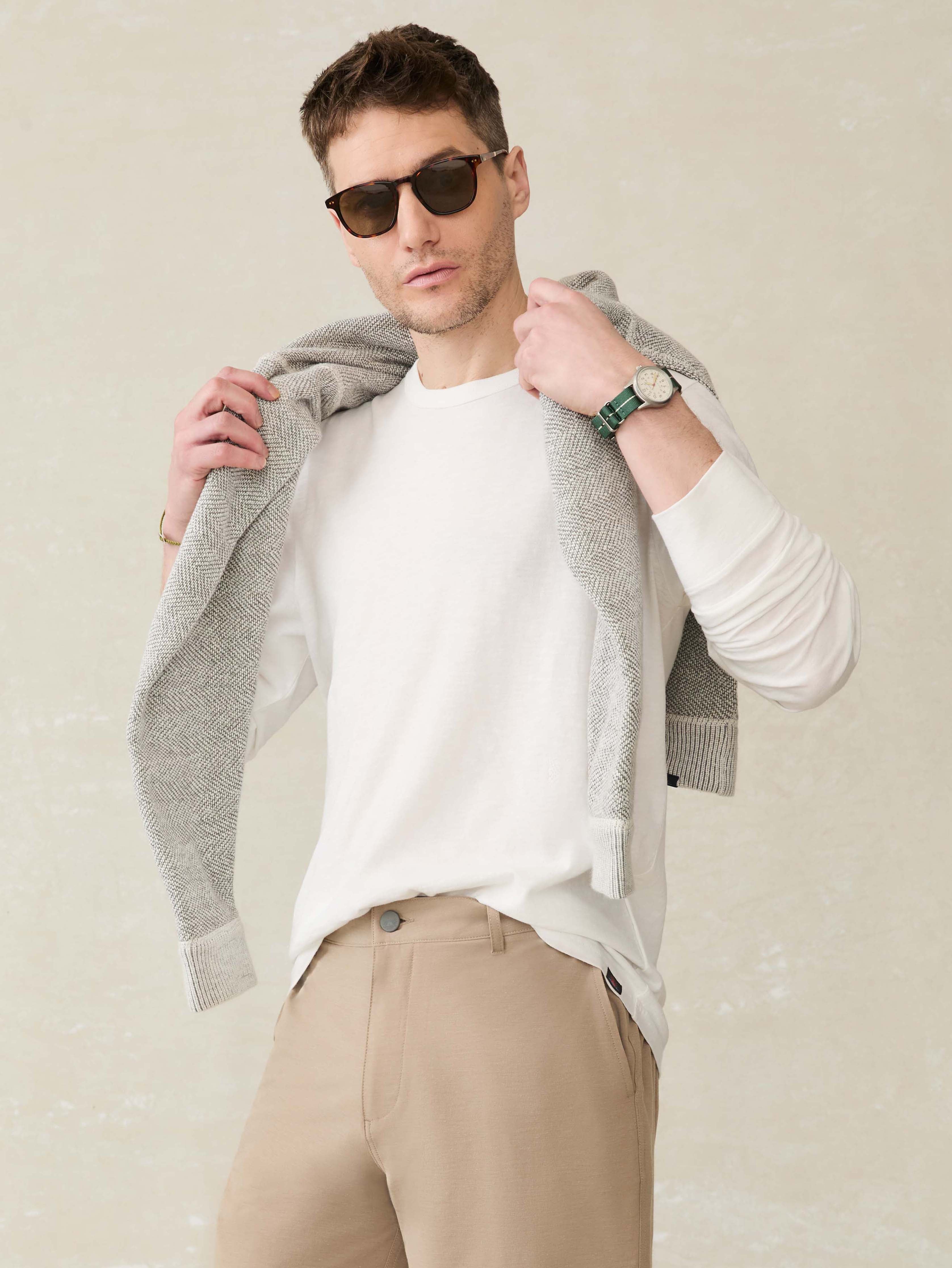 Long-Sleeve Sunwashed Regenerative Cotton Tee - White