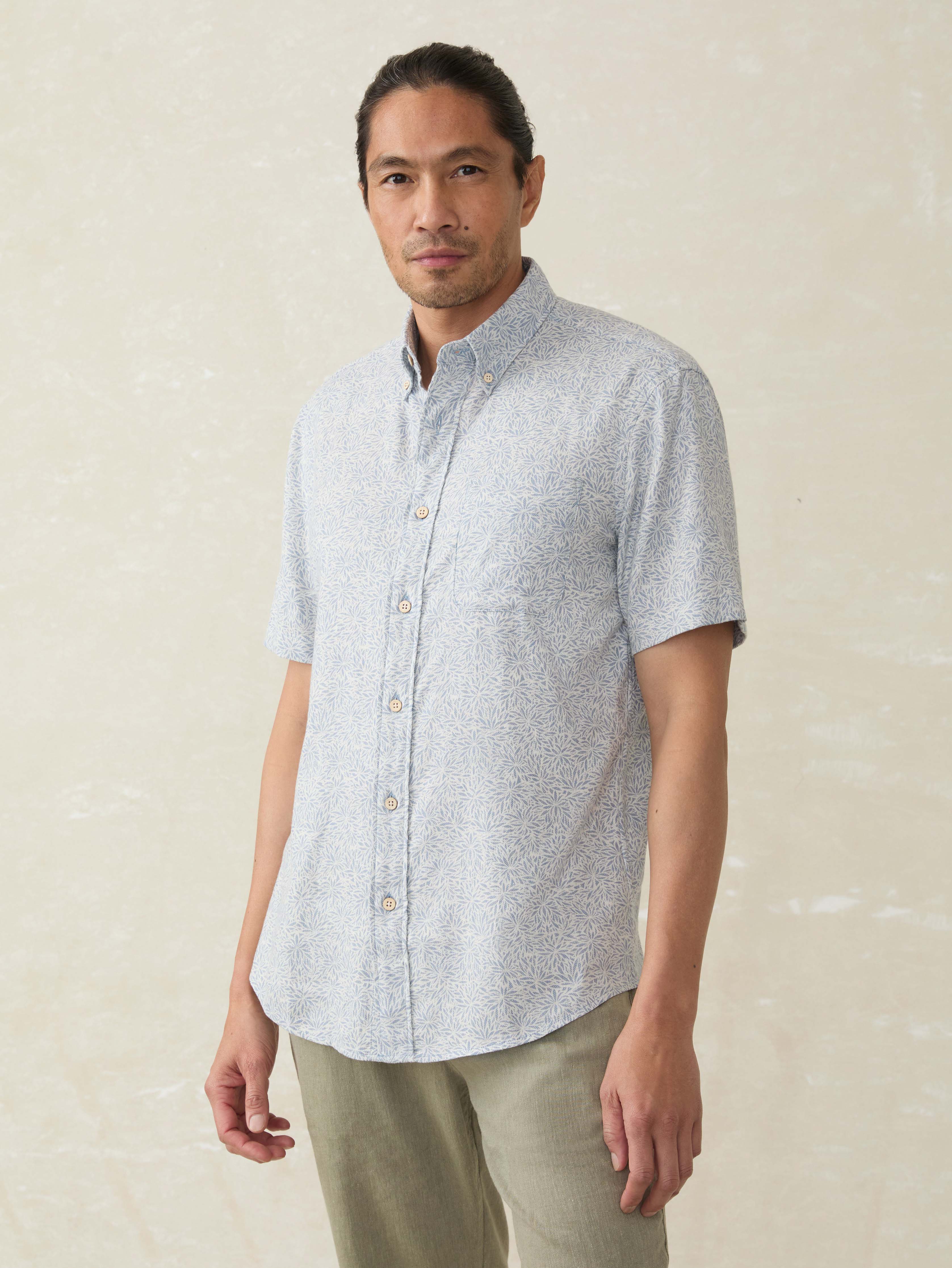 Short- Sleeve Breeze Shirt - Sky Blue Frond