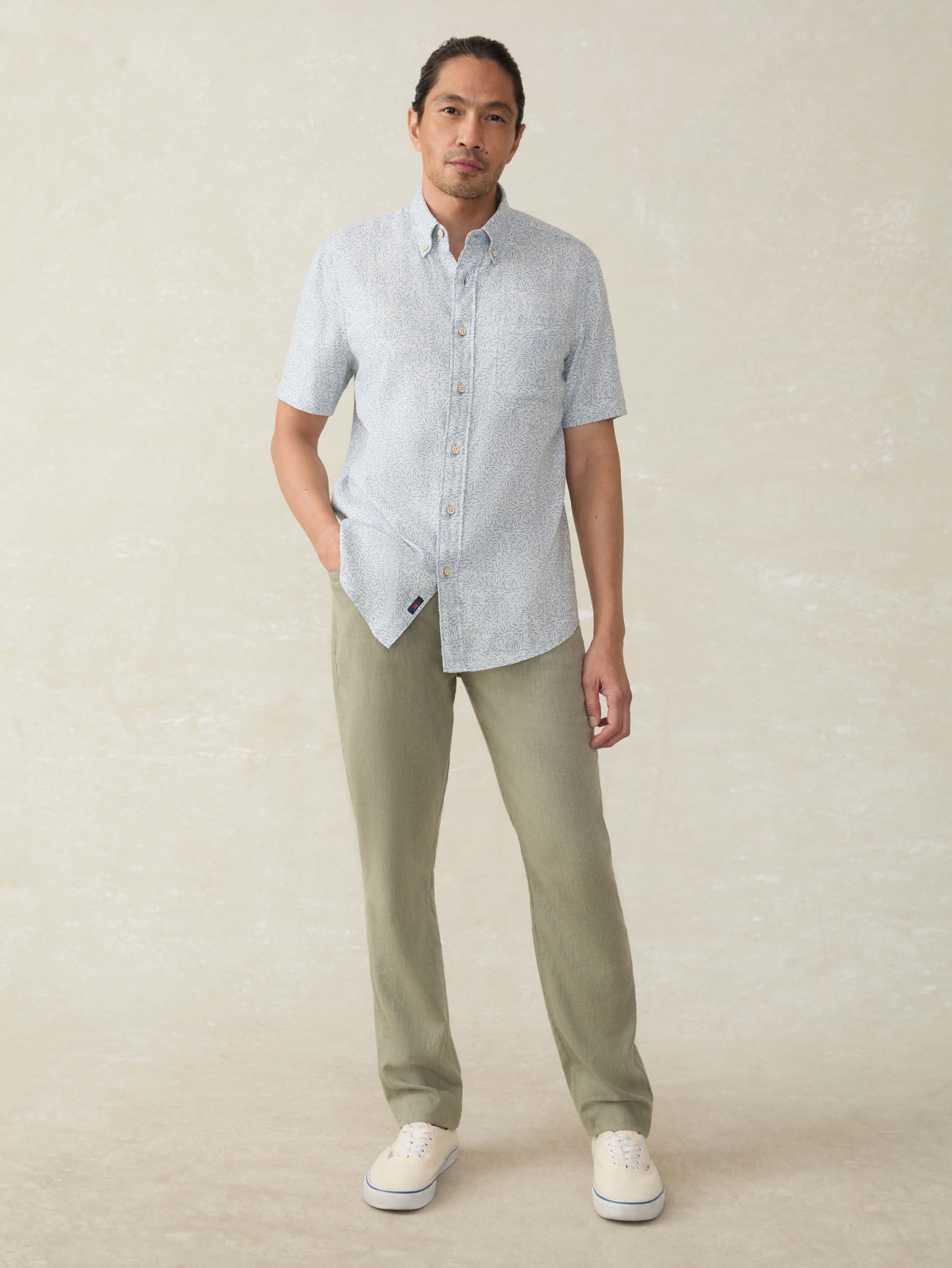 Short- Sleeve Breeze Shirt - Sky Blue Frond