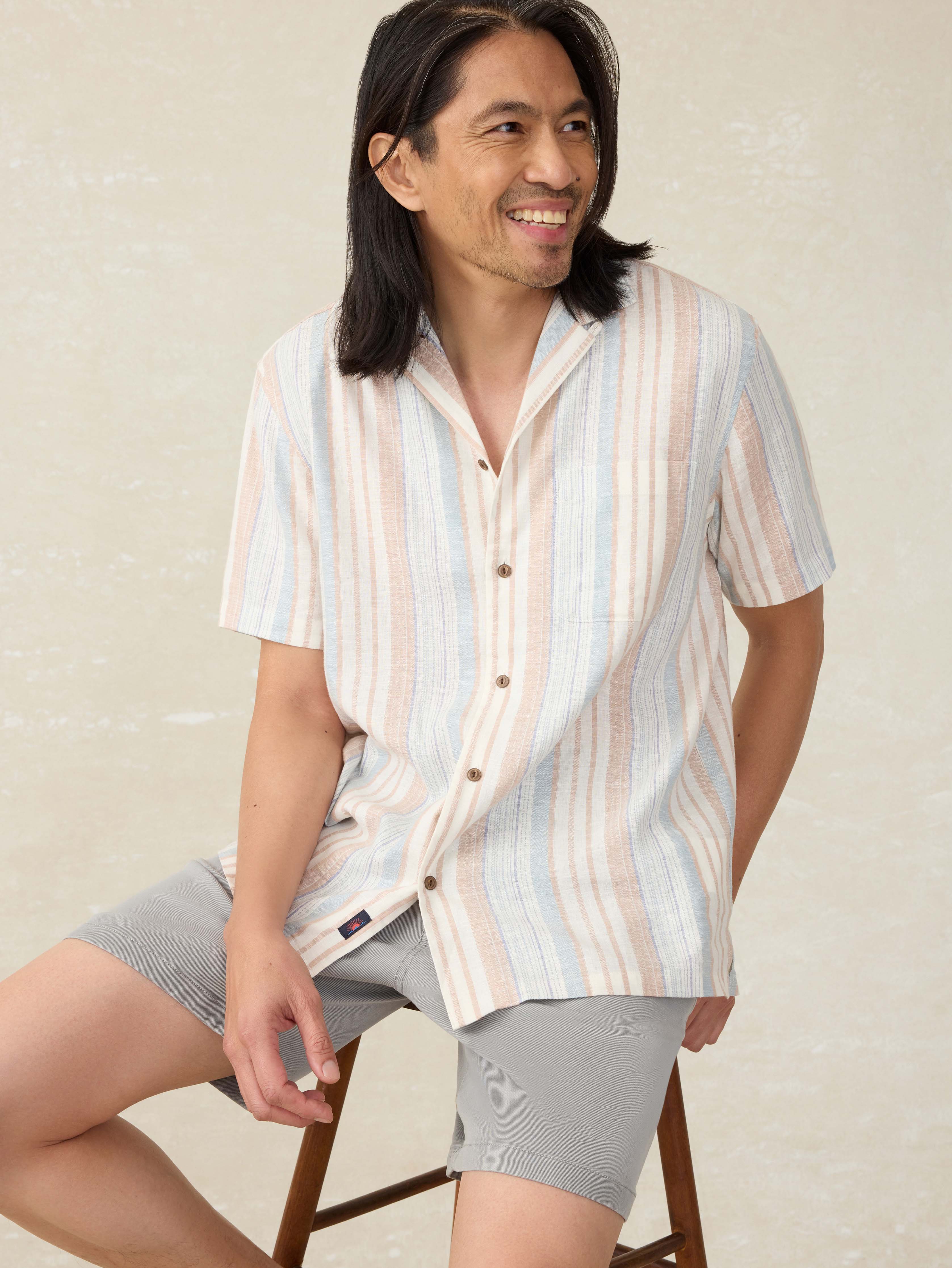 Short-Sleeve Breeze Camp Shirt - Golden Beach Stripe