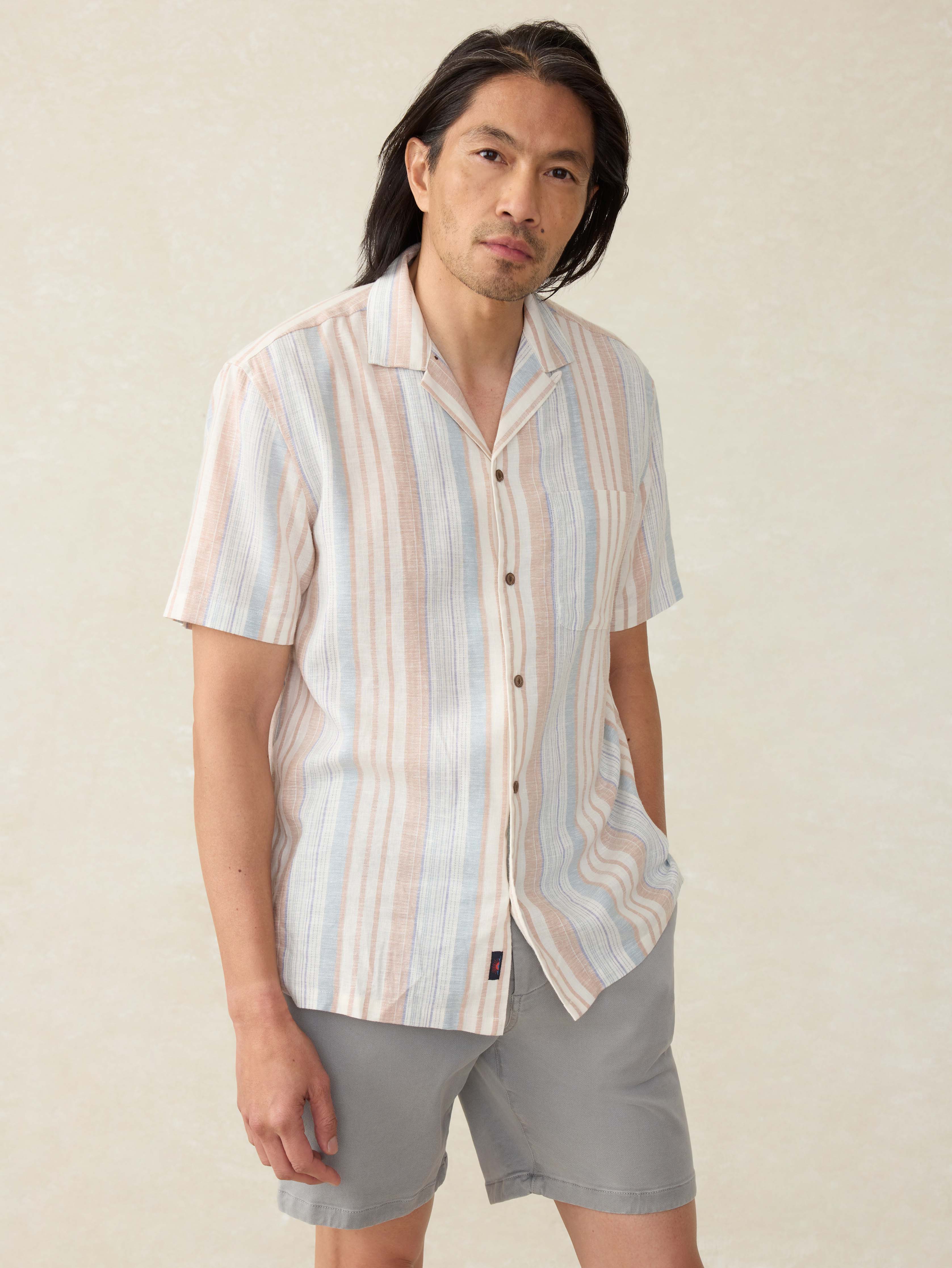Short-Sleeve Breeze Camp Shirt - Golden Beach Stripe