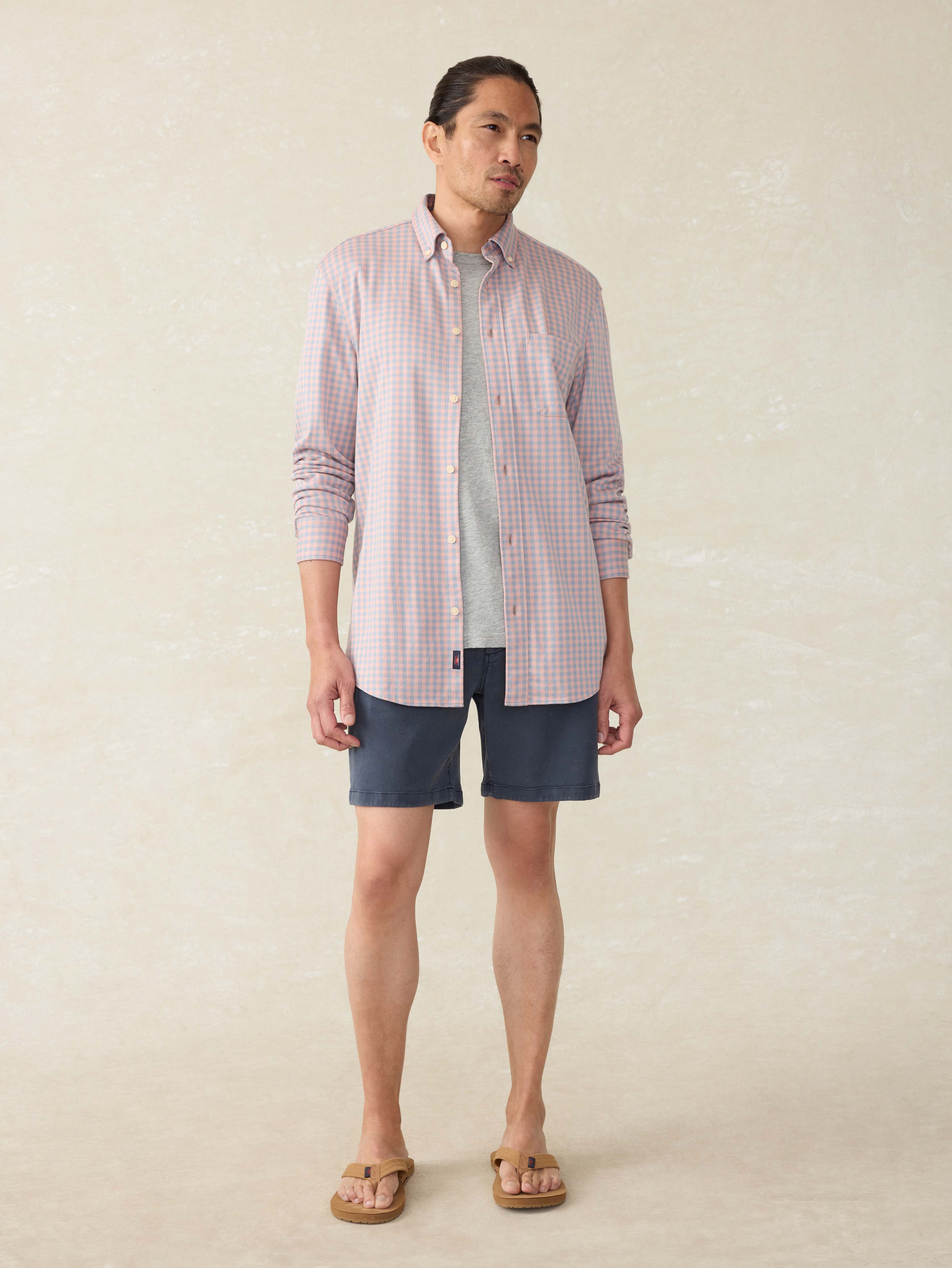 Coastline Knit Shirt - Blue Coral Gingham