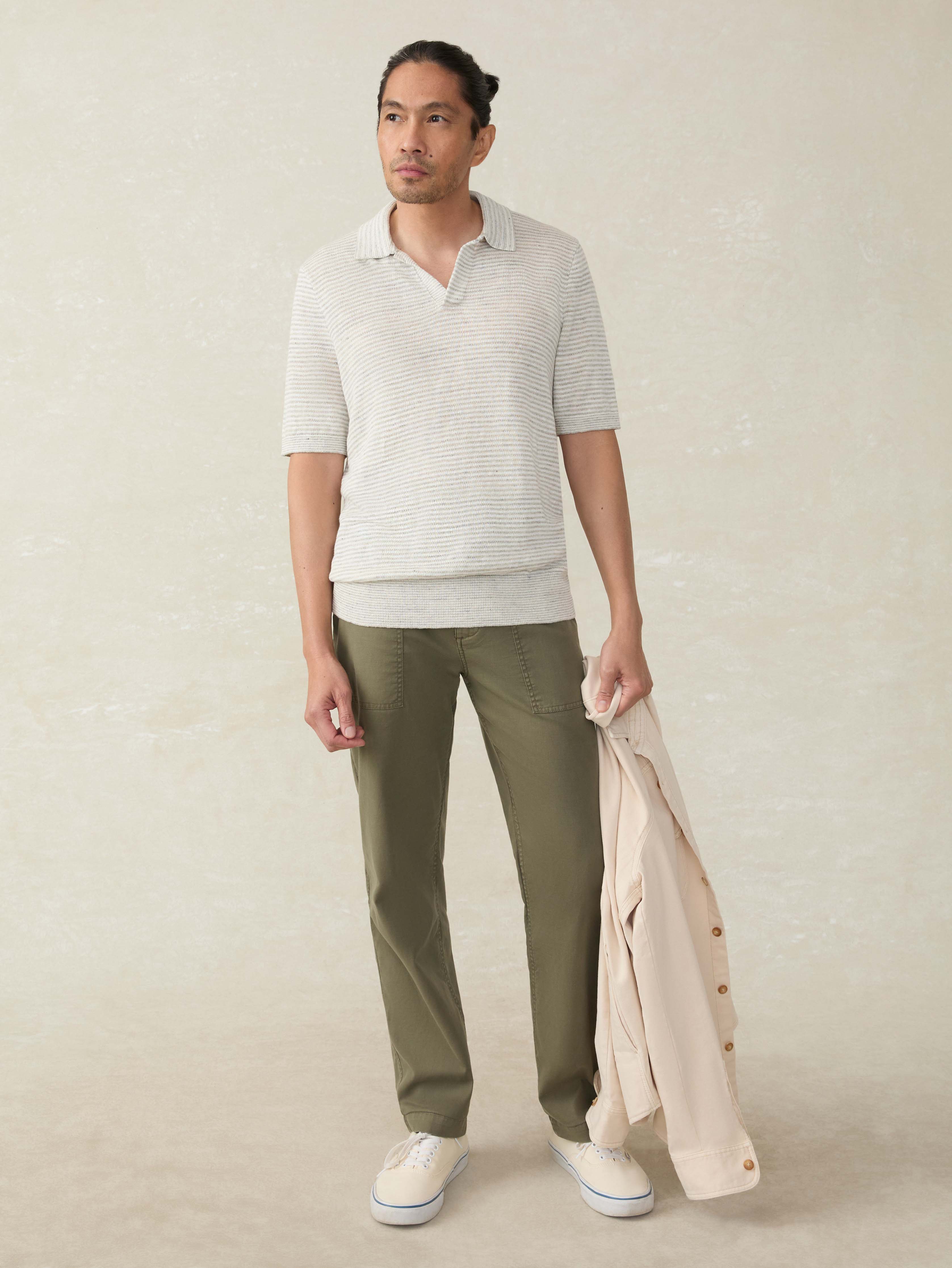 Short-Sleeve Linen Sweater Polo
