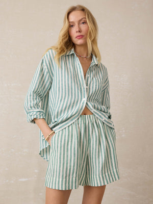 Laguna Linen Bayview Short - Deep Jungle Lucy Stripe
