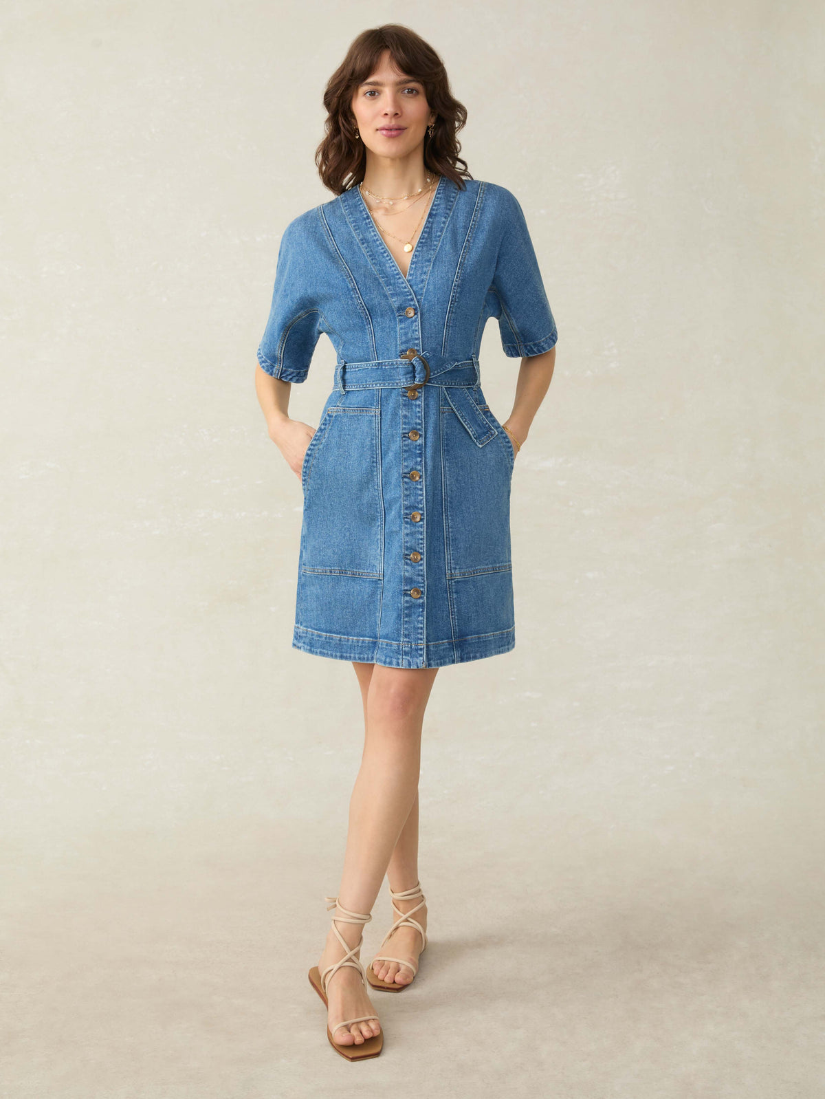 faherty michelle denim dress Faherty Michelle Denim Mini Dress M (8-10)