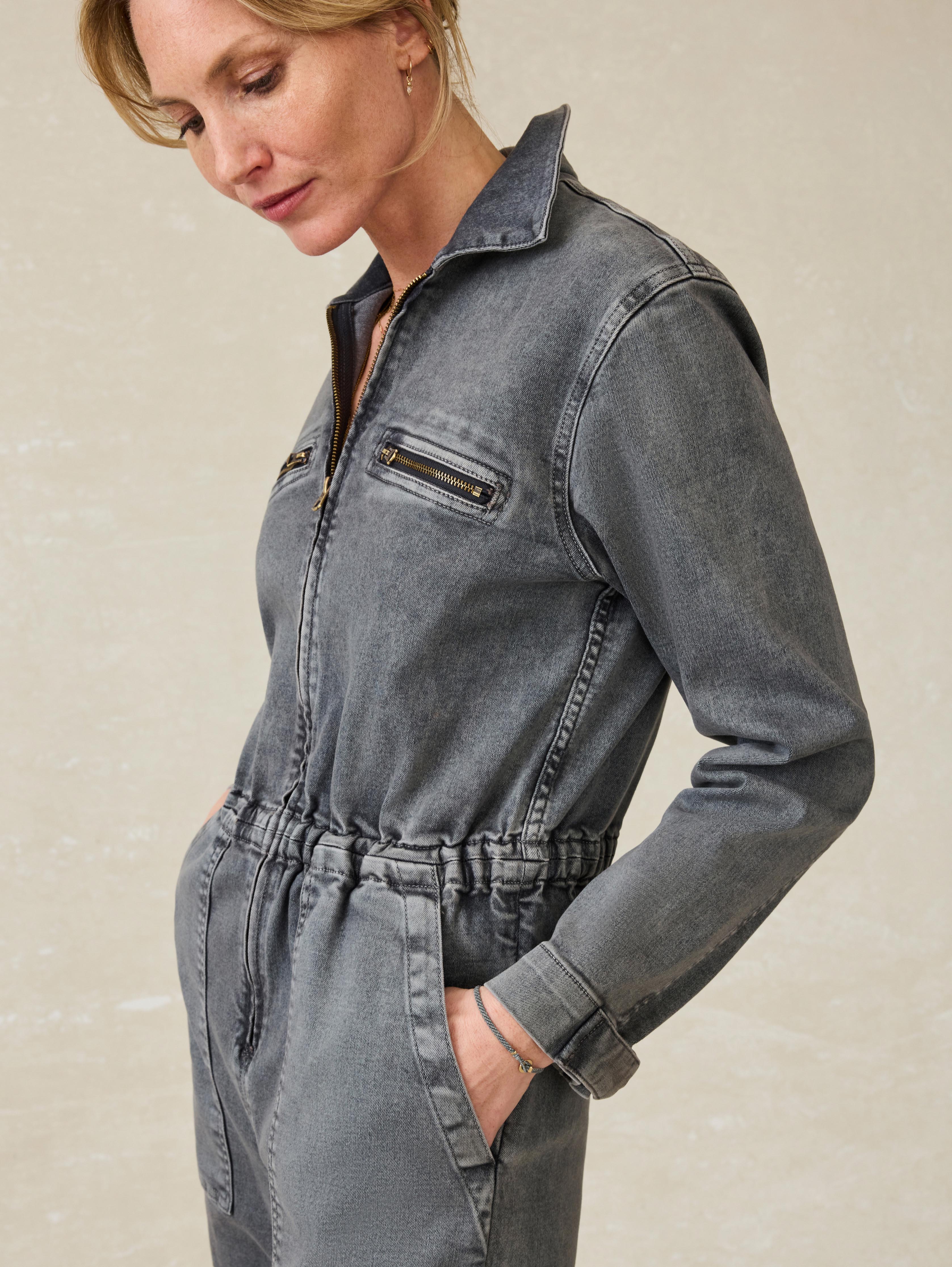 Sunwashed Denim Jumpsuit - Washed Black