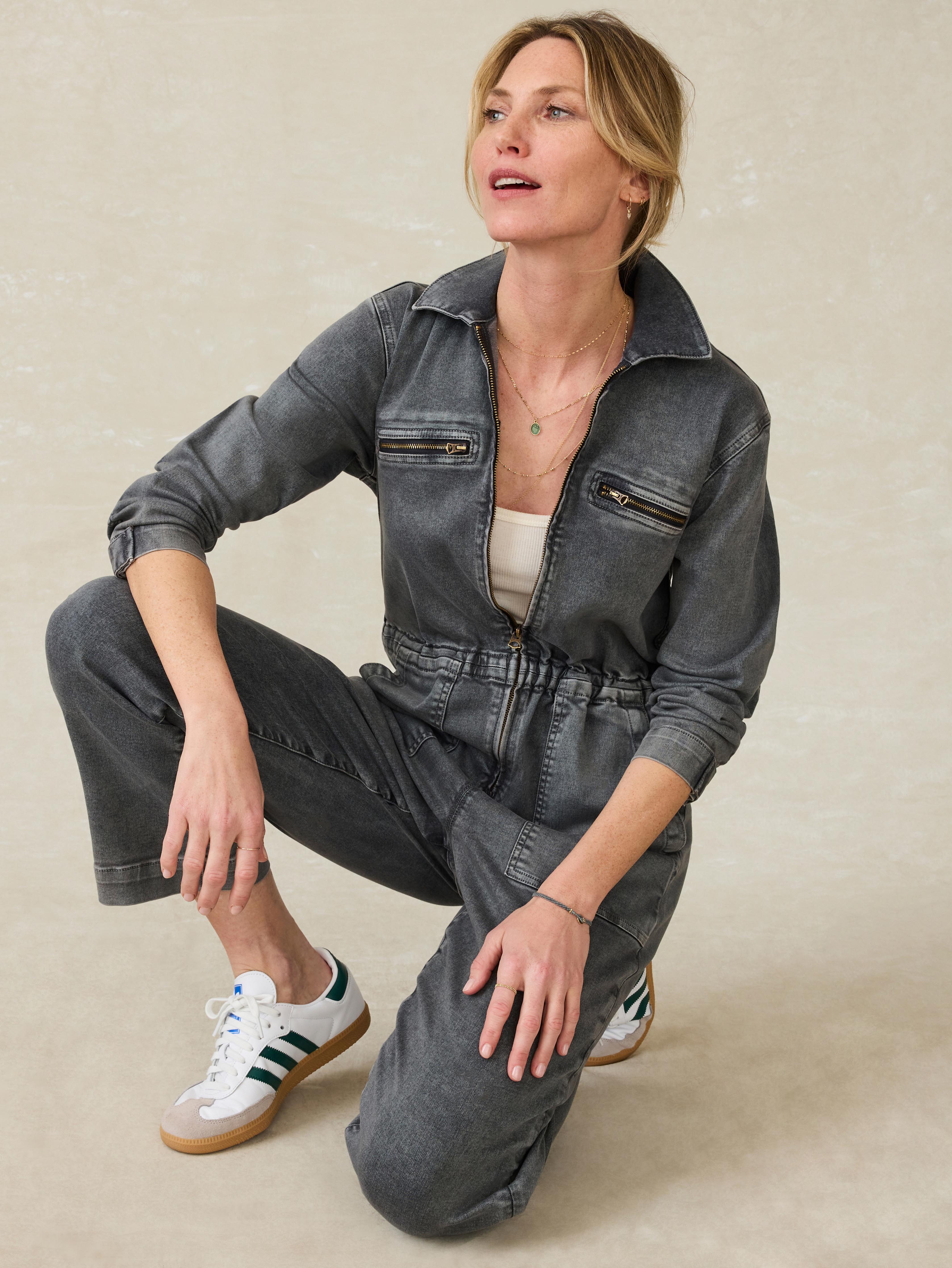 Sunwashed Denim Jumpsuit - Washed Black