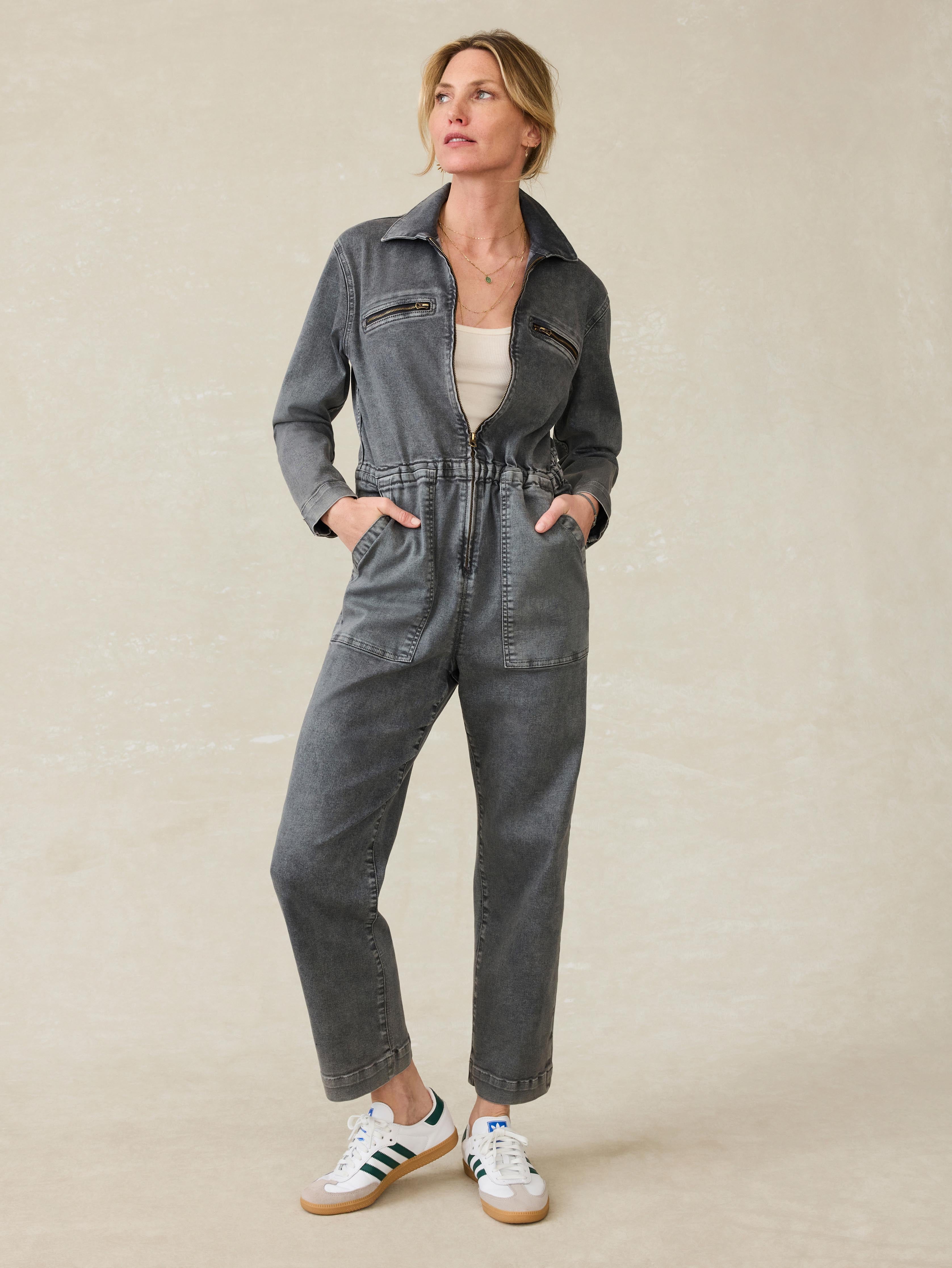 Sunwashed Denim Jumpsuit - Washed Black