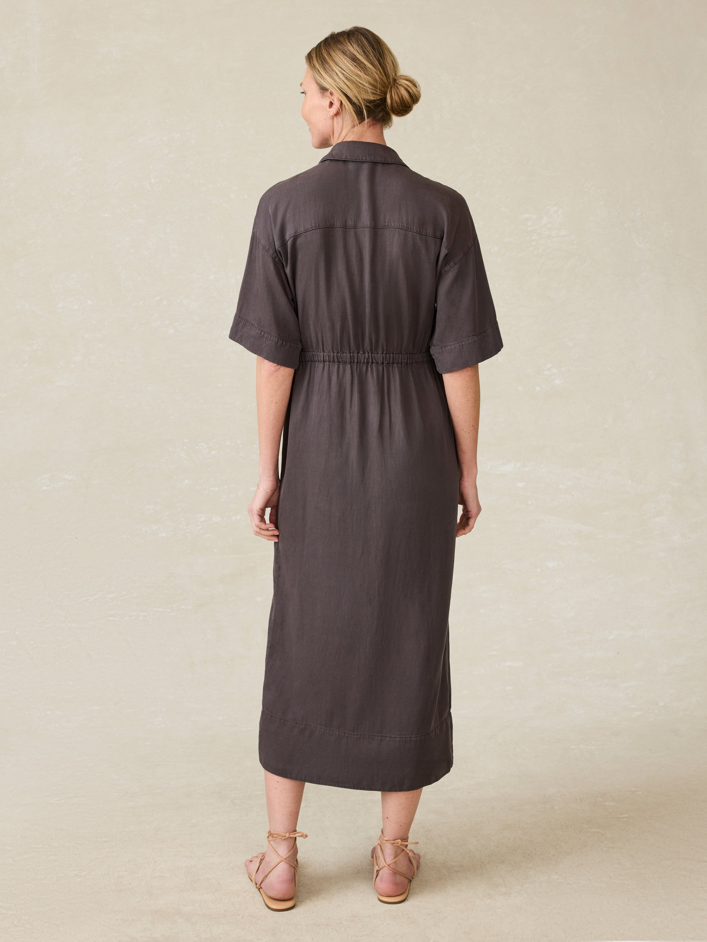 Topanga Drape Shirtdress - Washed Black