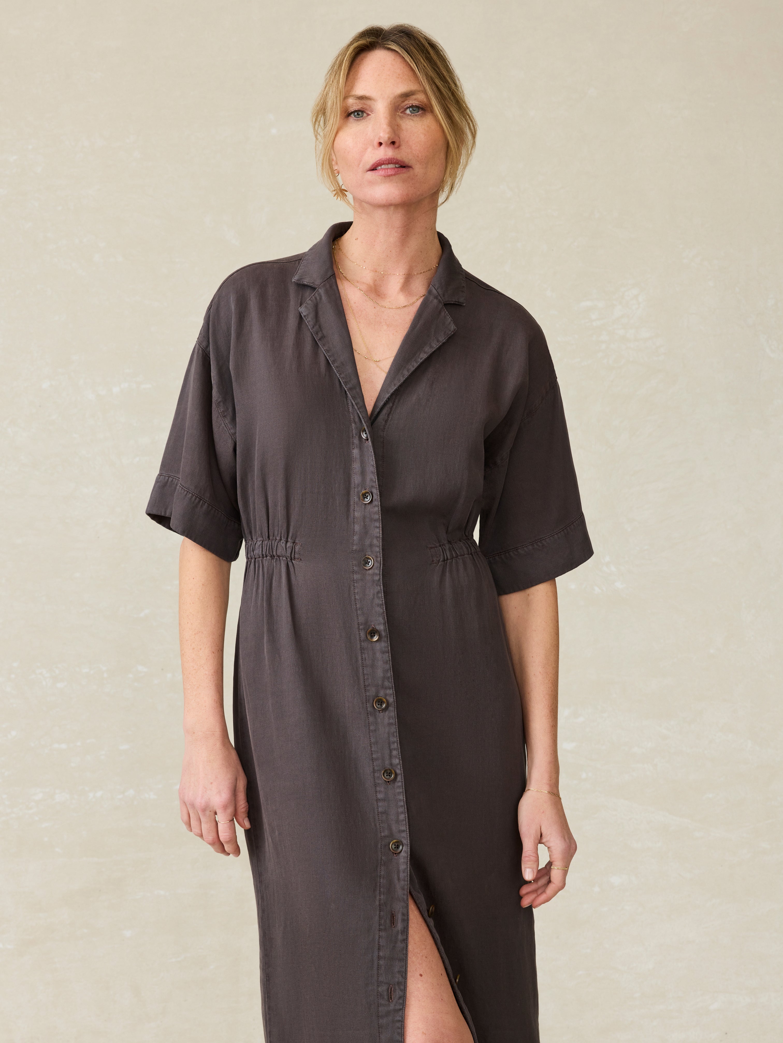 Topanga Drape Shirtdress - Washed Black