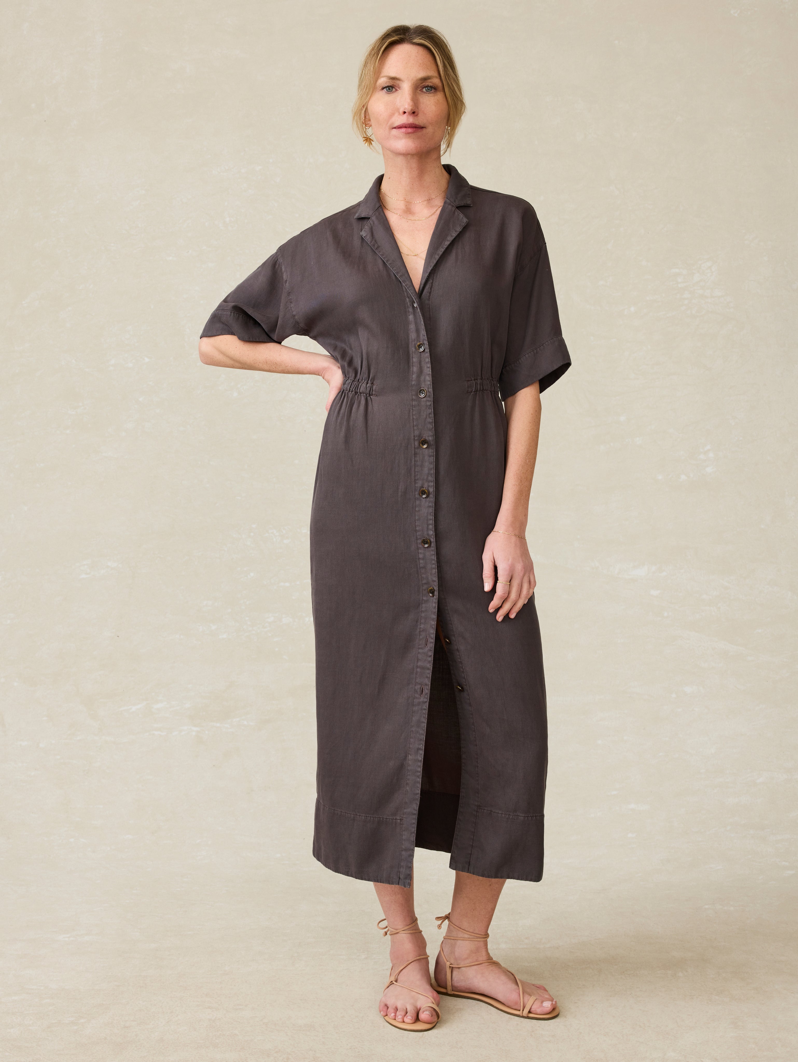 Topanga Drape Shirtdress - Washed Black