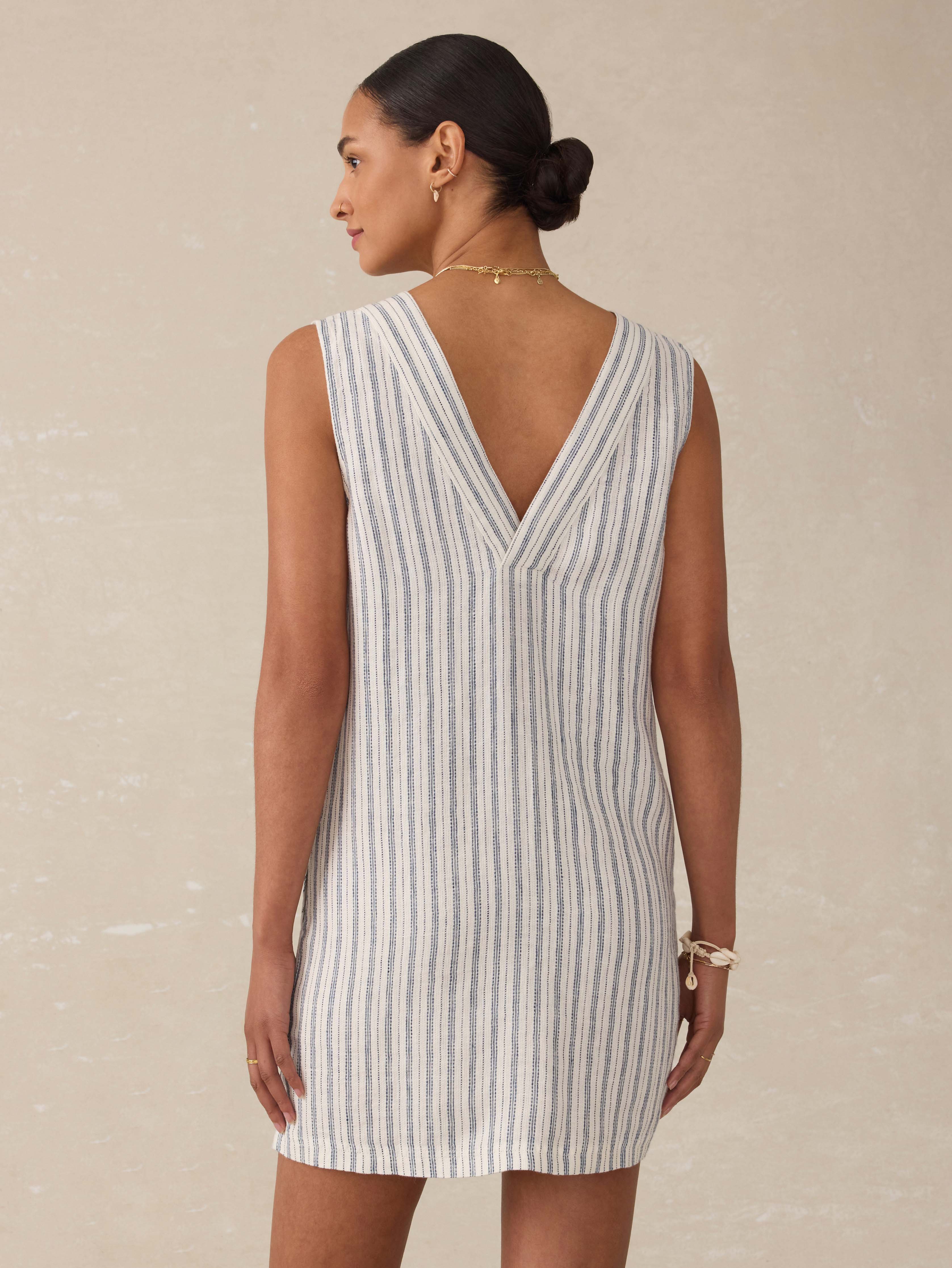 Azure Linen Dress - Oceanside Stripe