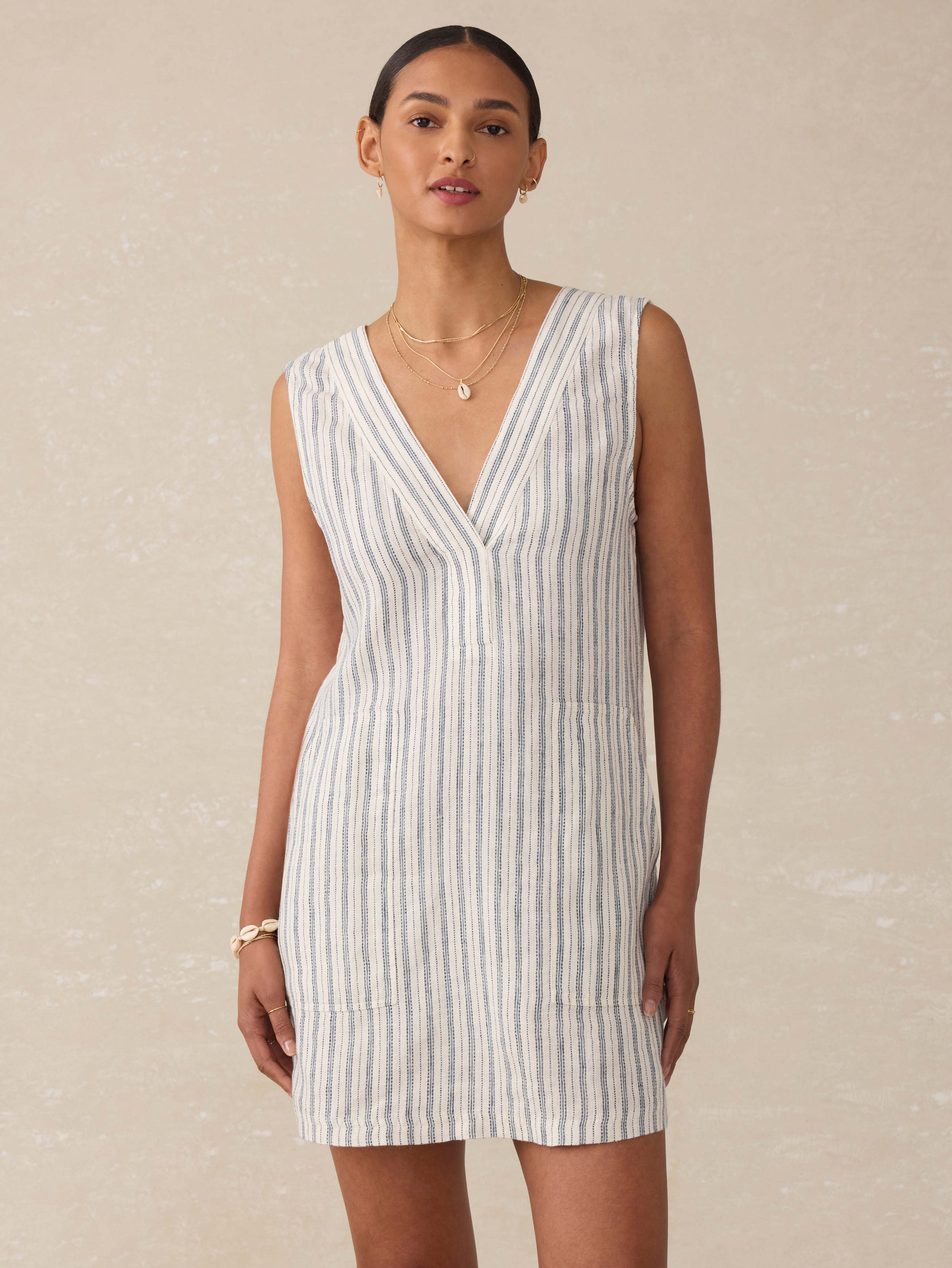 Azure Linen Dress - Oceanside Stripe