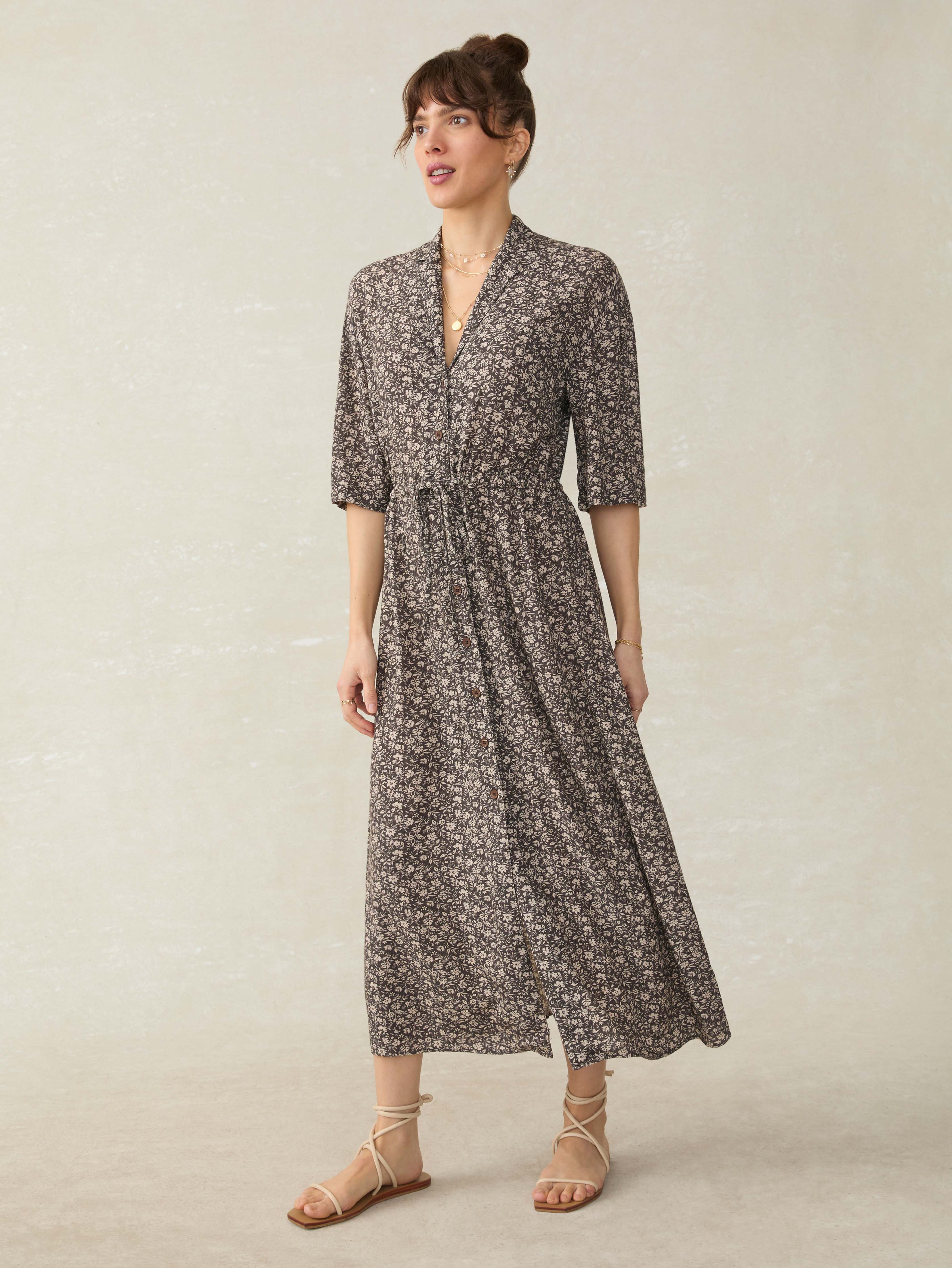 Island Dress - Charcoal Woodstock Floral