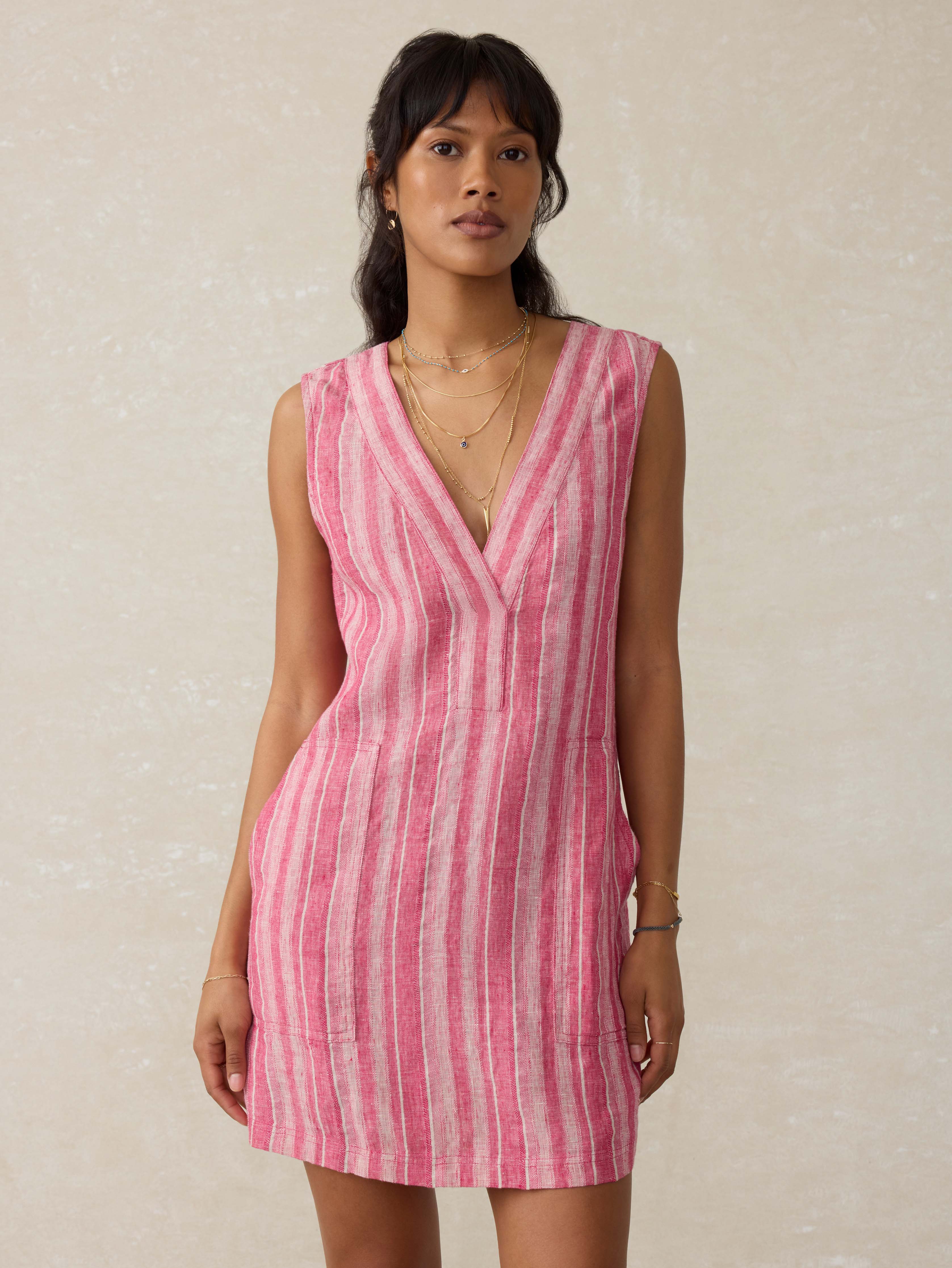 Azure Linen Dress - Granita Stripe