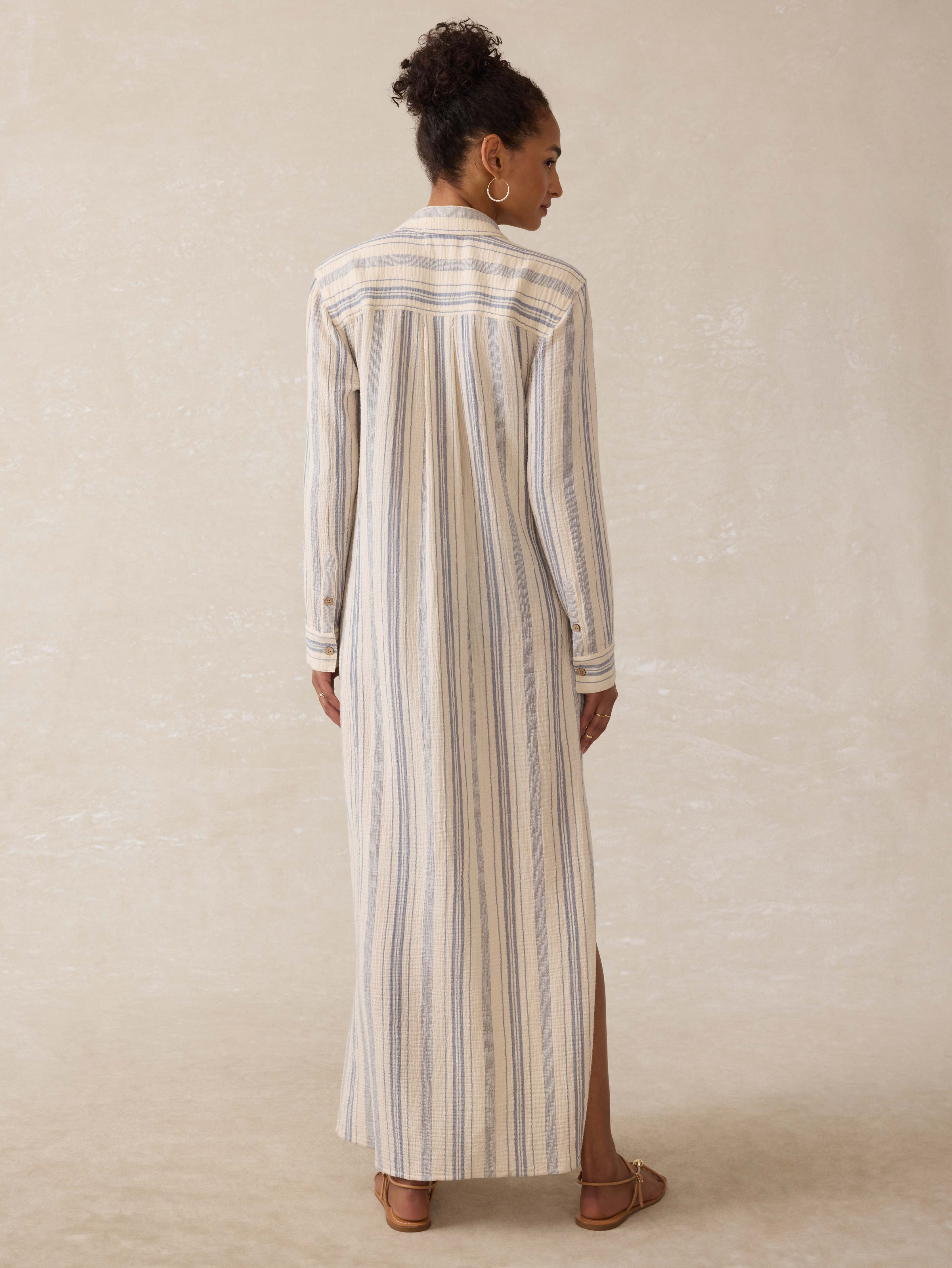 Dune Cotton Gauze Isla Shirtdress - Aqua Sea Stripe