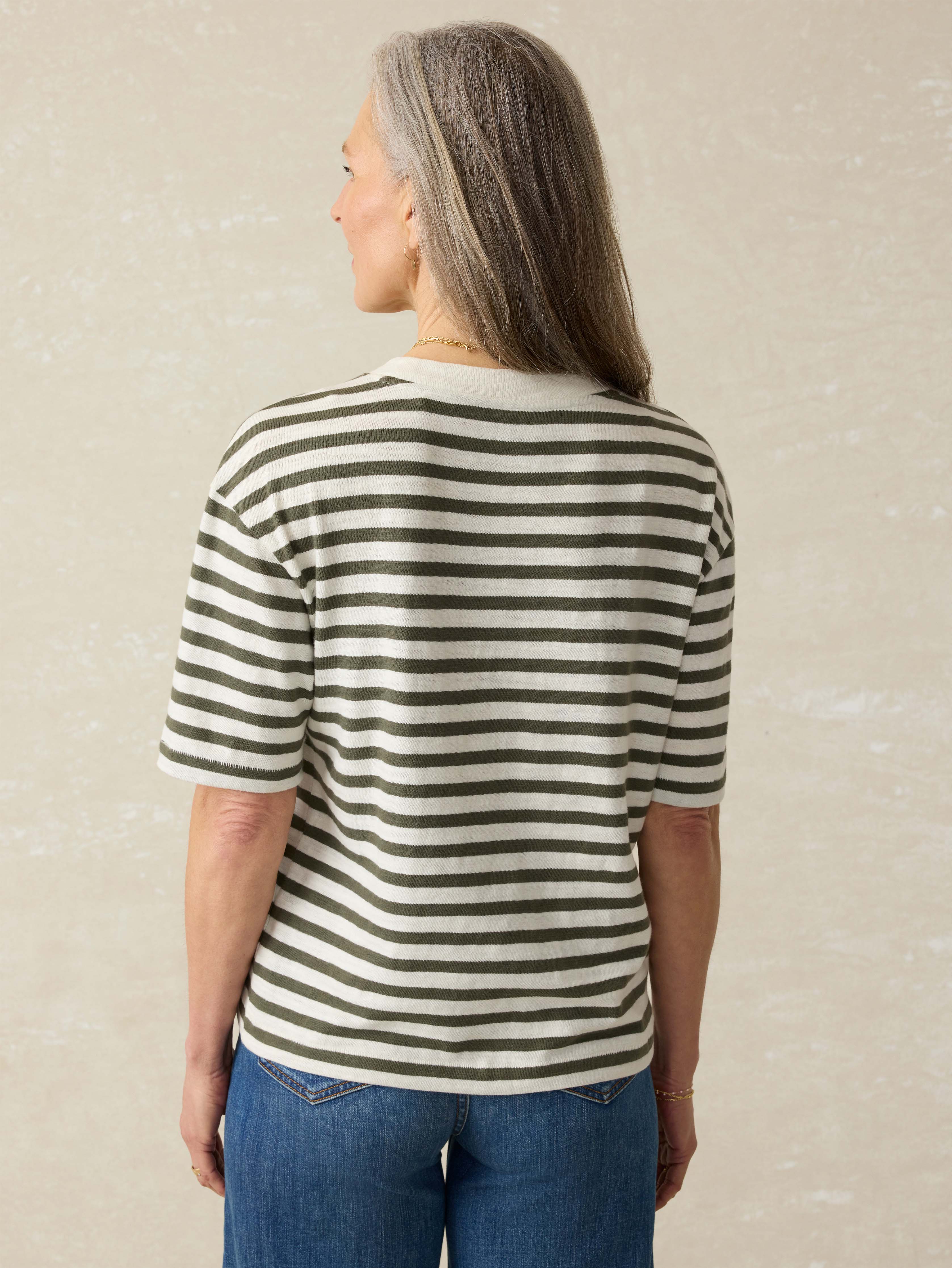 Faherty  Sunwashed Slub Vintage Tee レディース シャツ トップス Brookline Stripe Organic Cotton Sunwashed Slub Vintage Tee - Brookline Stripe