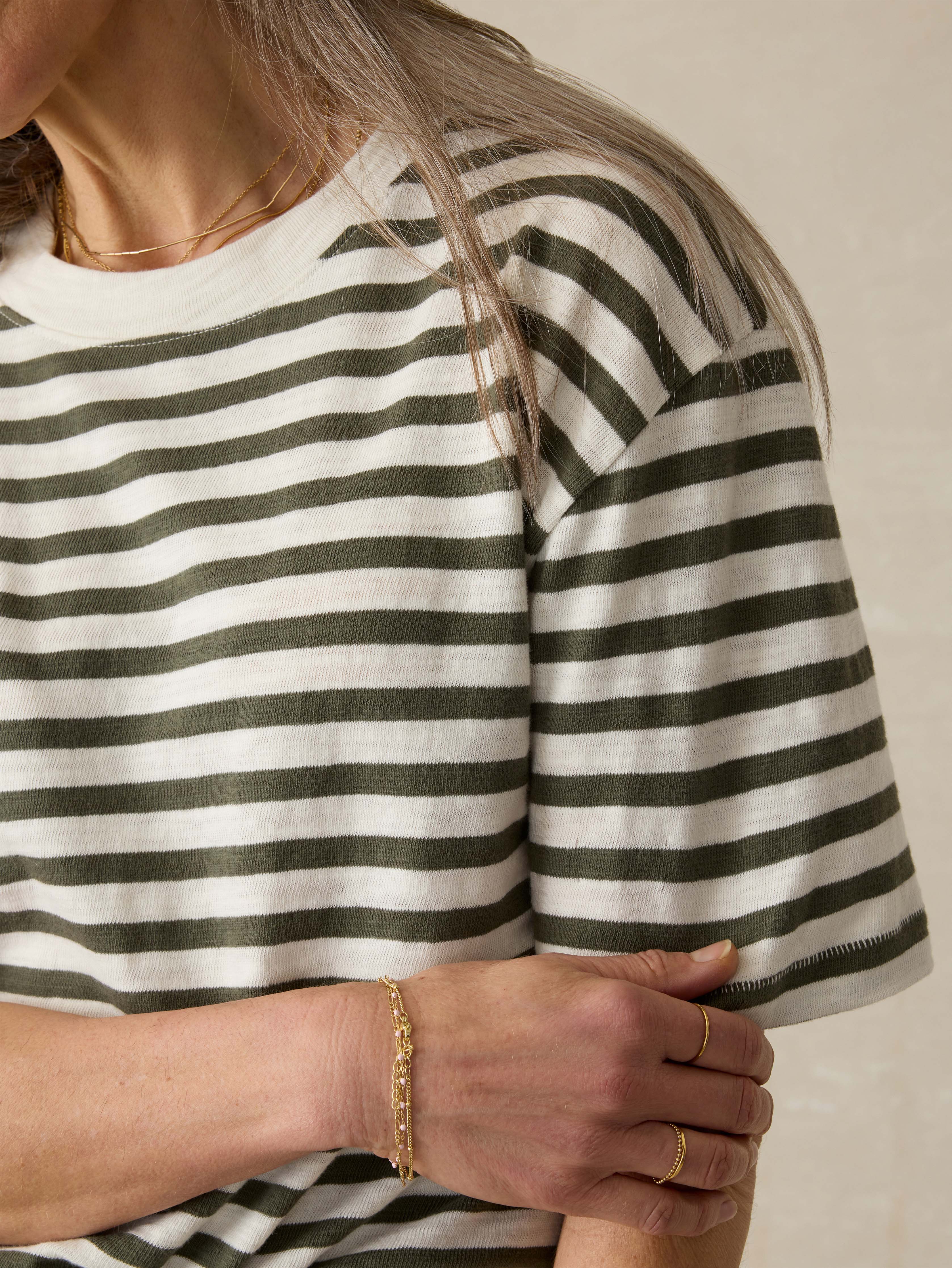 Organic Cotton Sunwashed Slub Vintage Tee - Brookline Stripe