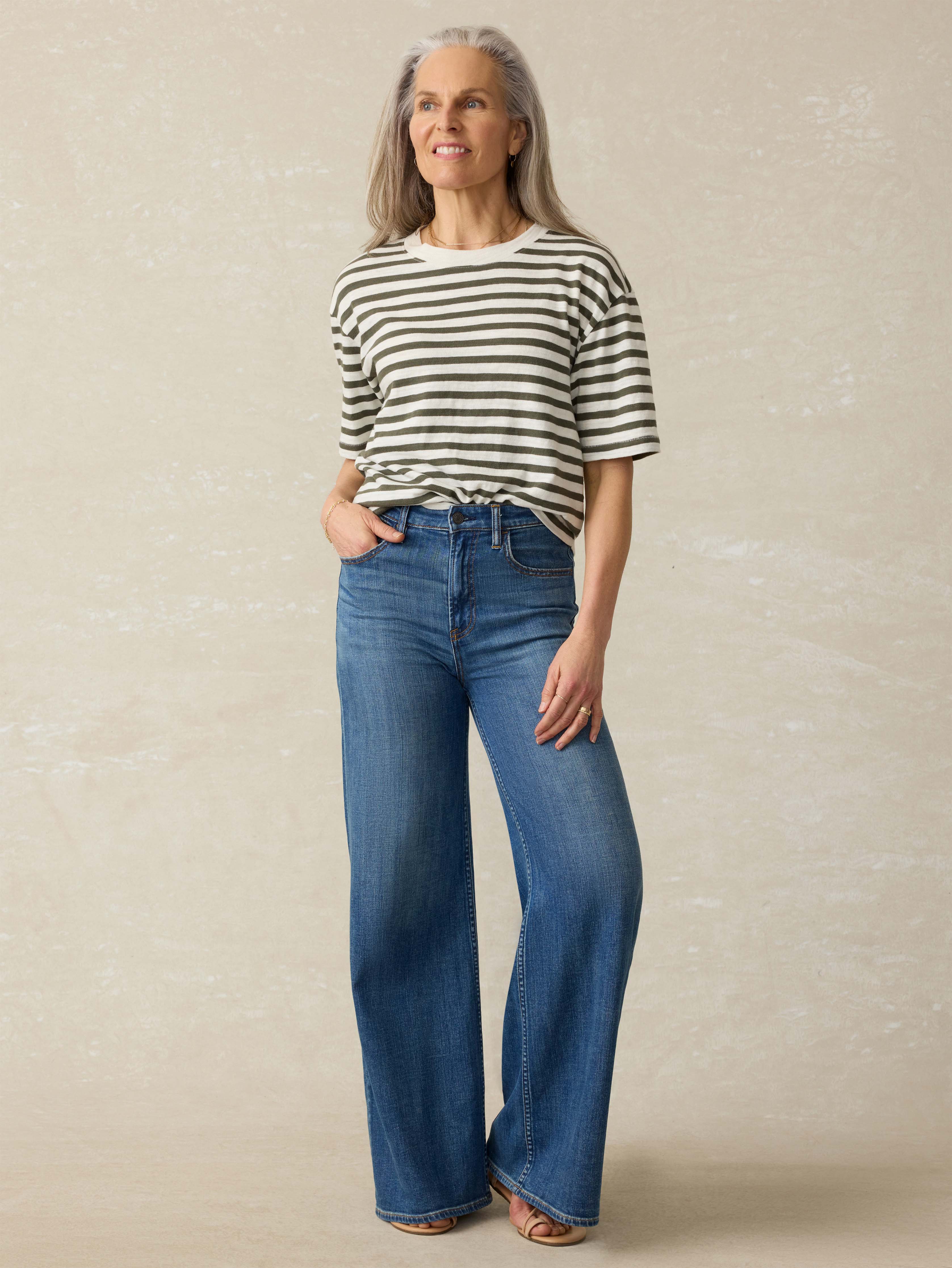 Faherty  Sunwashed Slub Vintage Tee レディース シャツ トップス Brookline Stripe Organic Cotton Sunwashed Slub Vintage Tee - Brookline Stripe