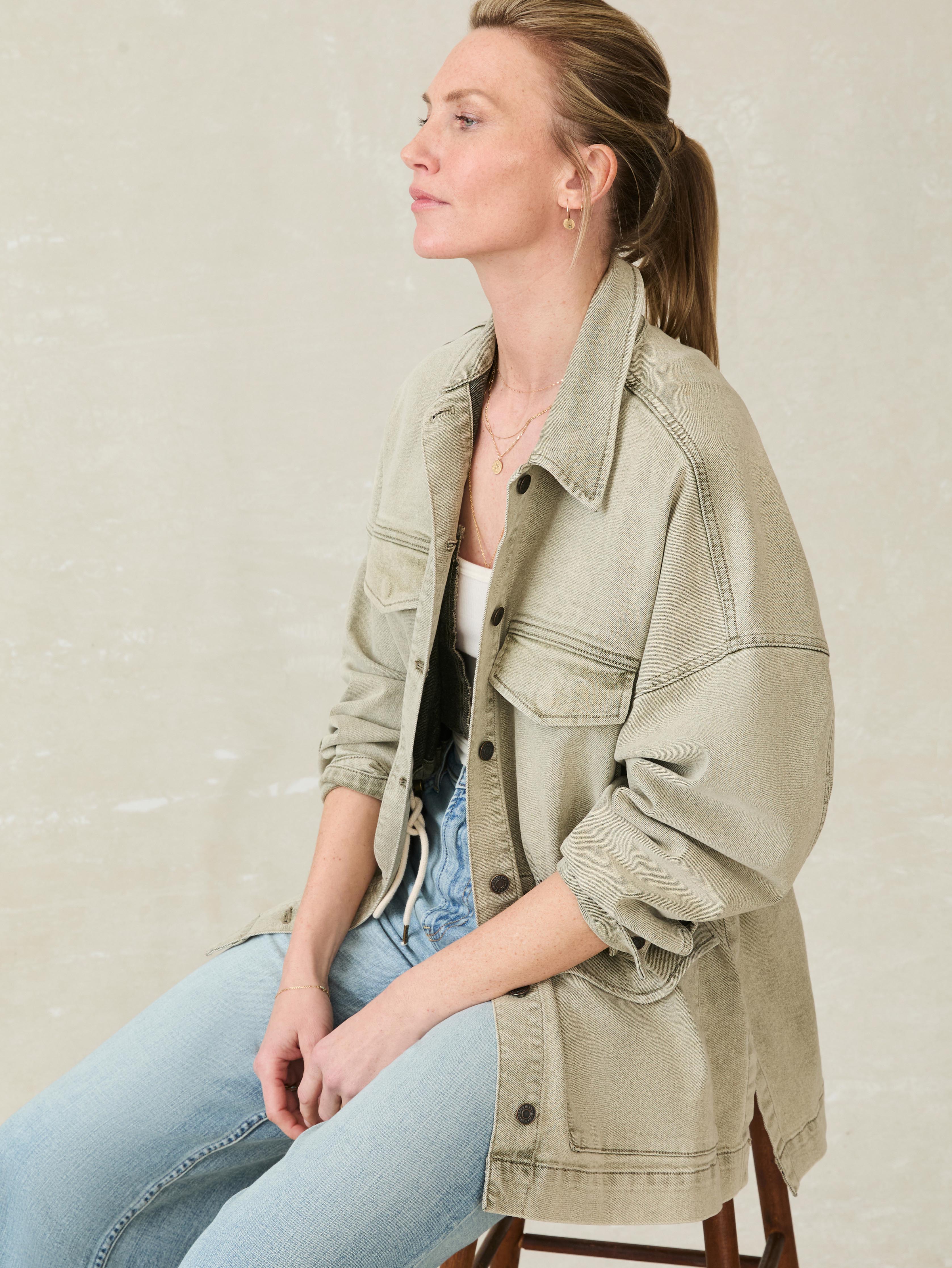 Sunwashed Denim Utility Jacket - Olive Haze Wash