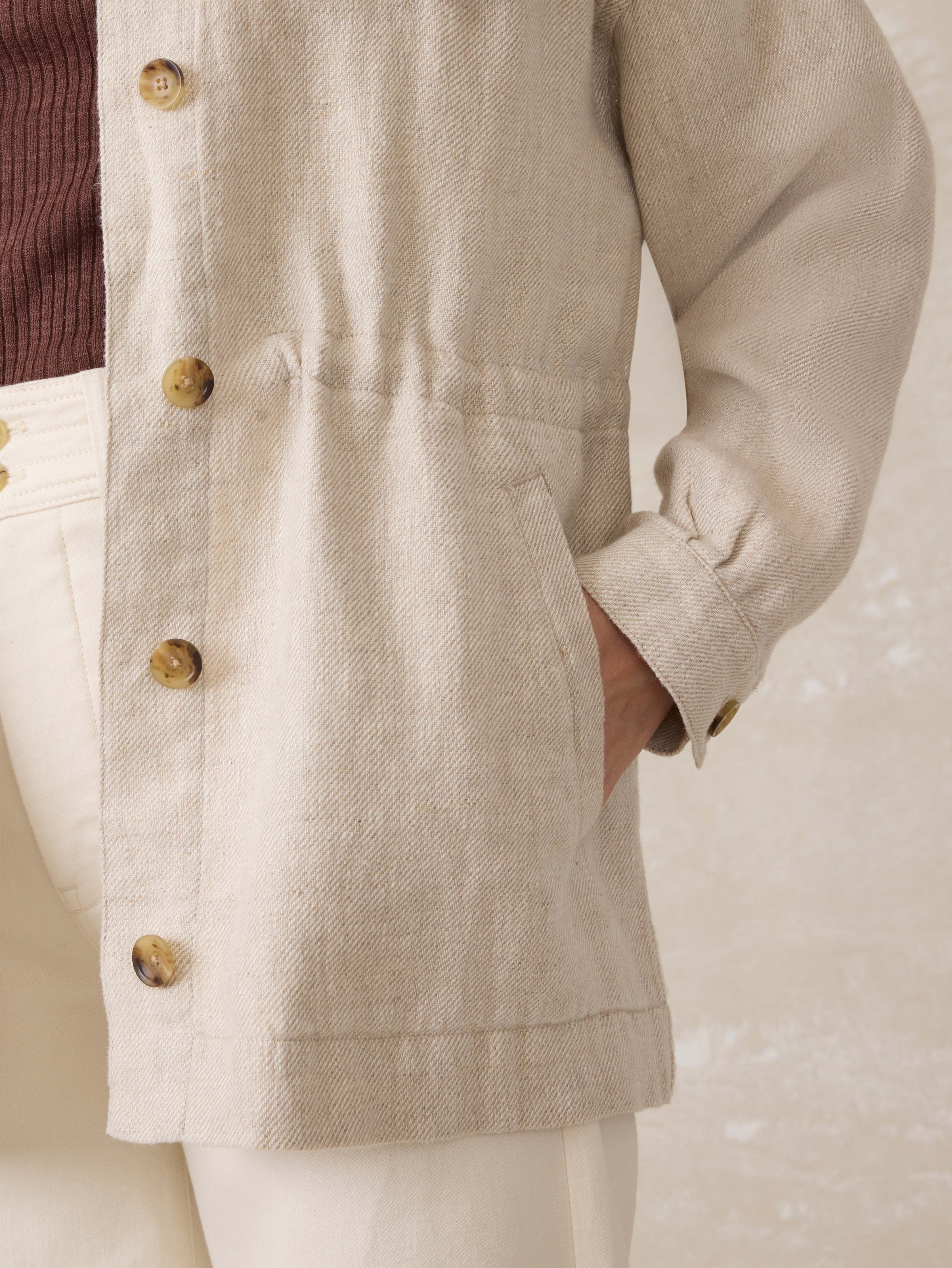 Twill Linen Utility Jacket - Flax