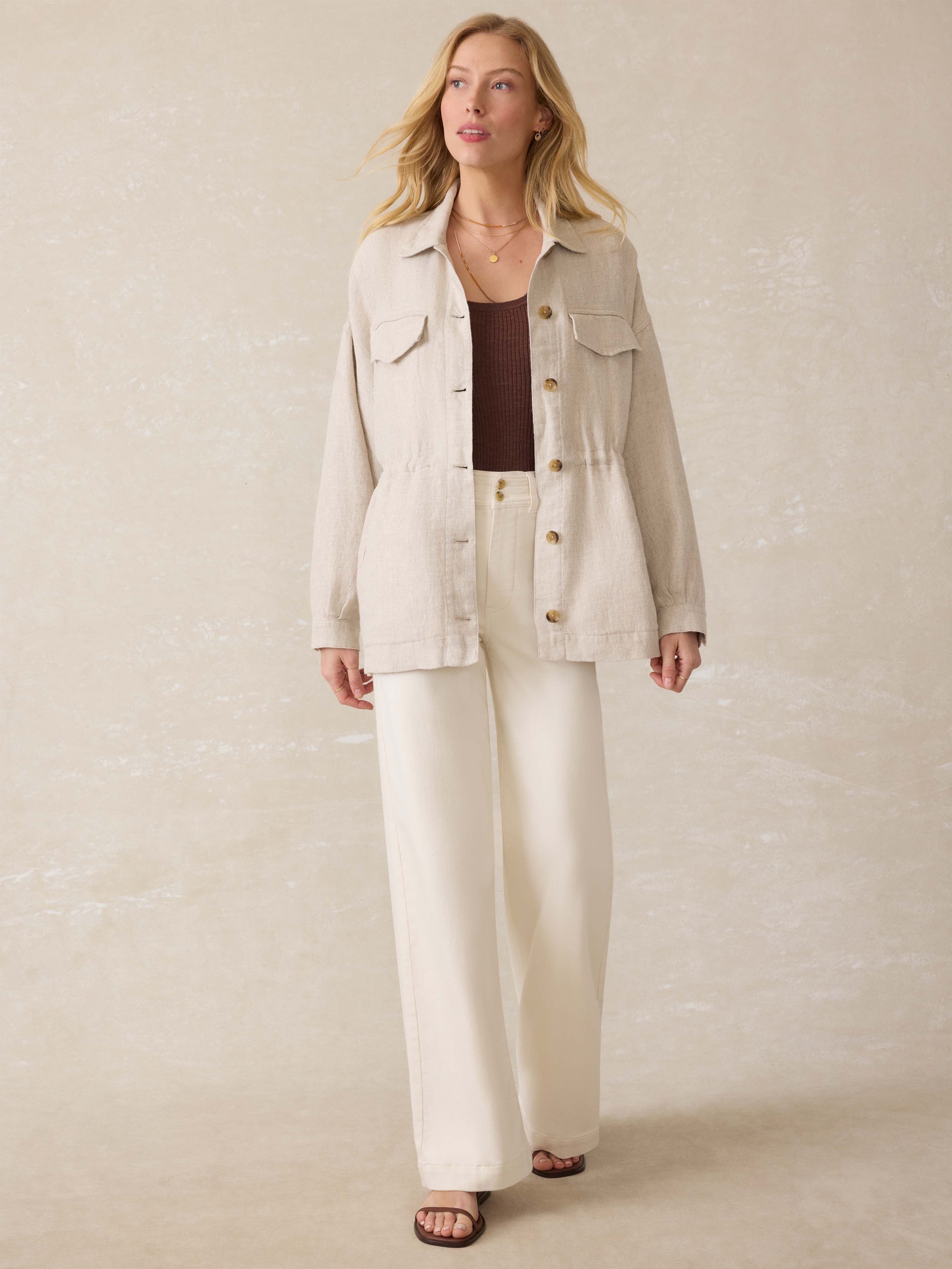 Twill Linen Utility Jacket - Flax