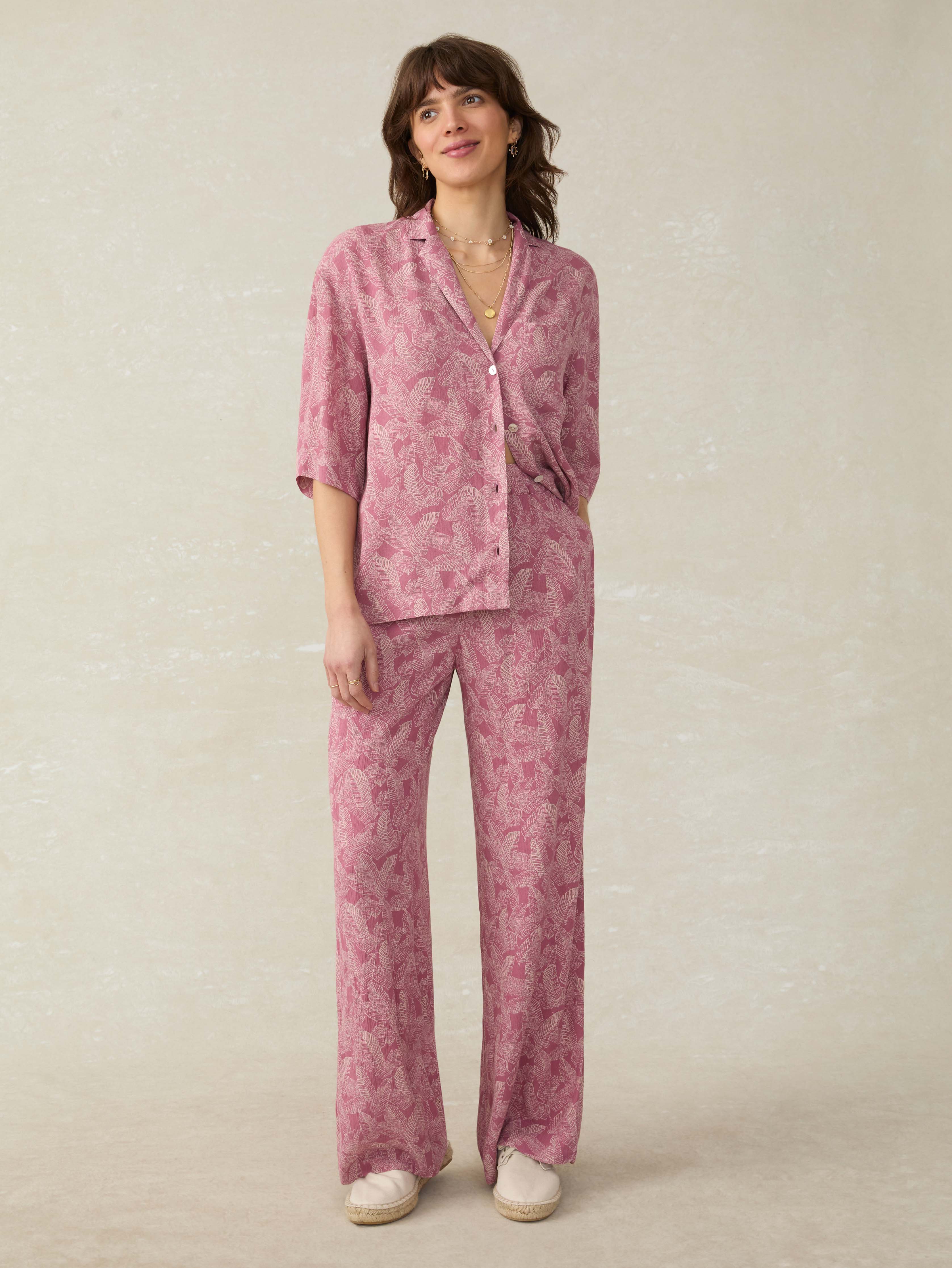 Cabana Short-Sleeve Shirt - Dusty Rose Banana Leaf